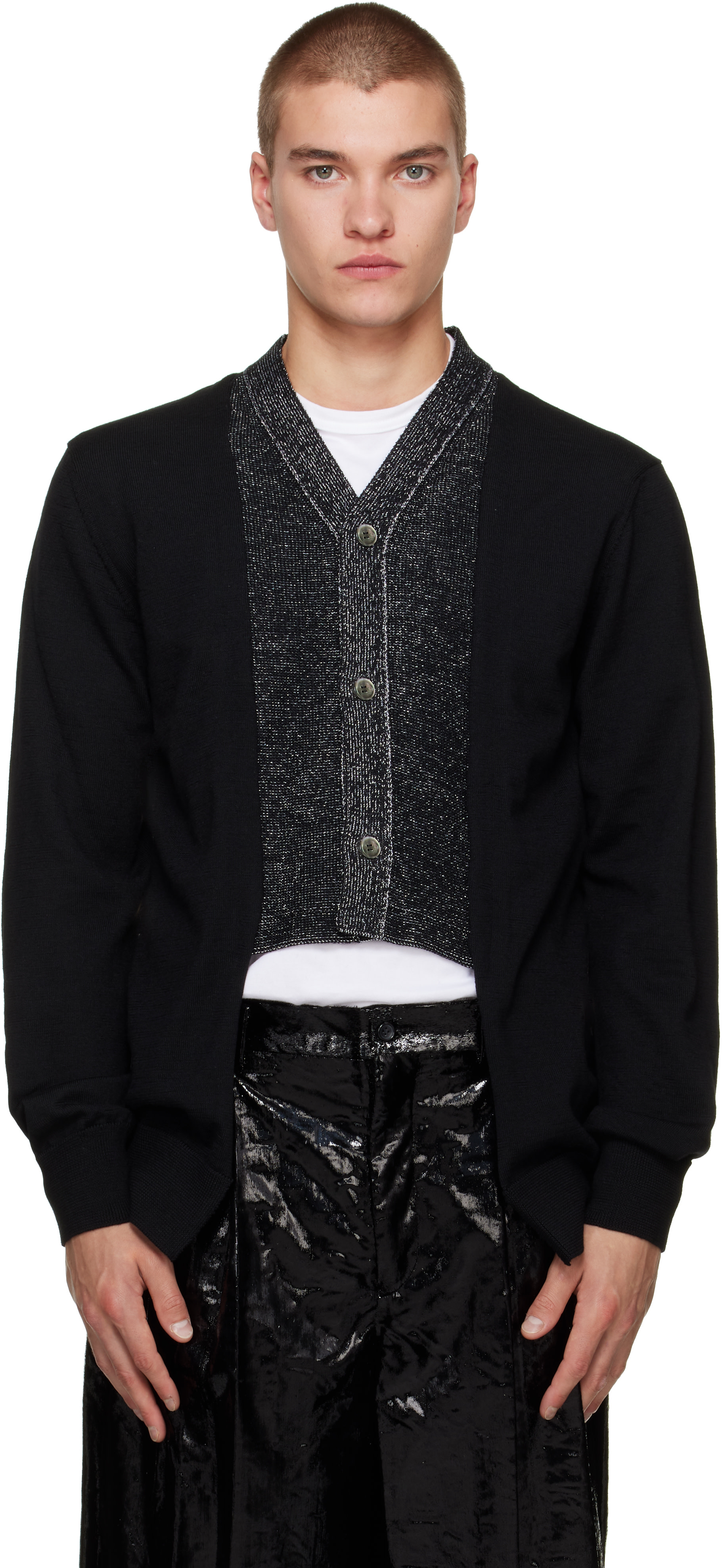Comme des Garçons Homme Plus: Black Worsted Yarn Wool Cardigan