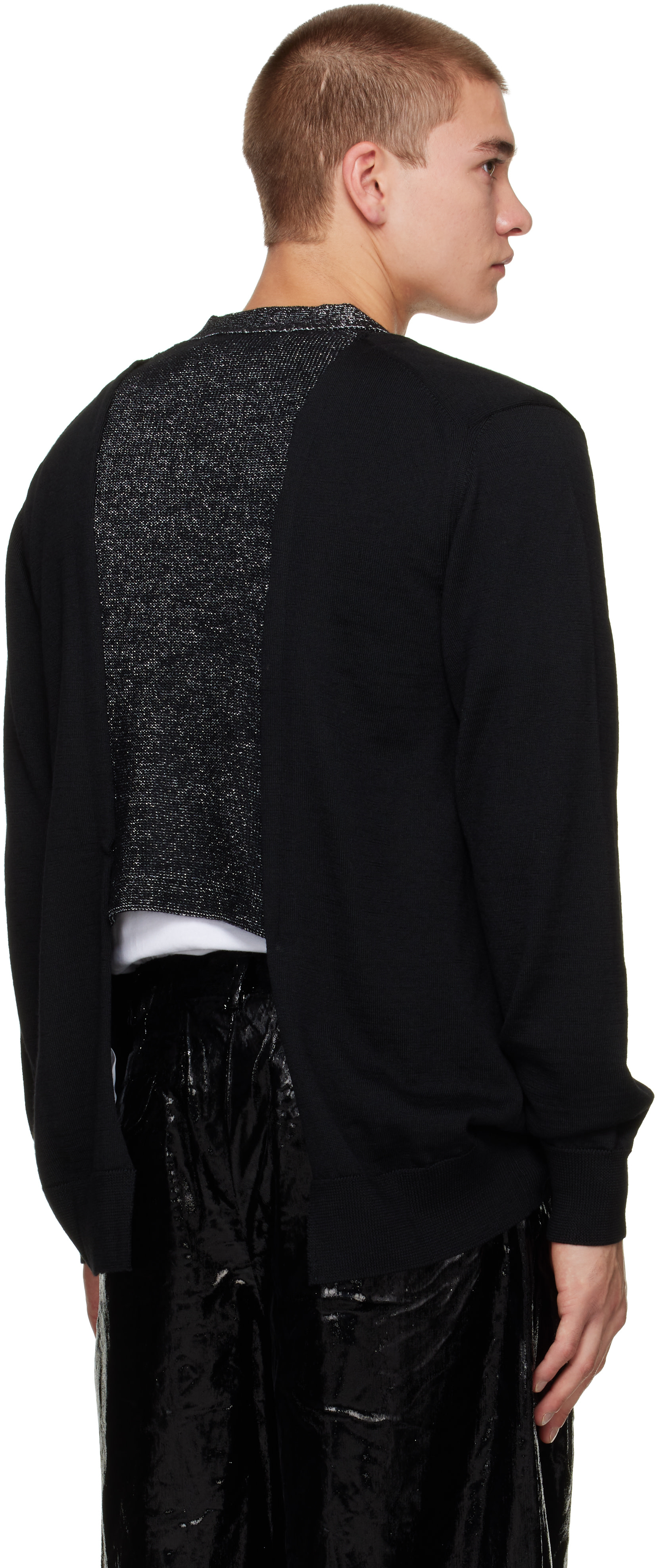 Comme des Garçons Homme Plus: Black Worsted Yarn Wool Cardigan