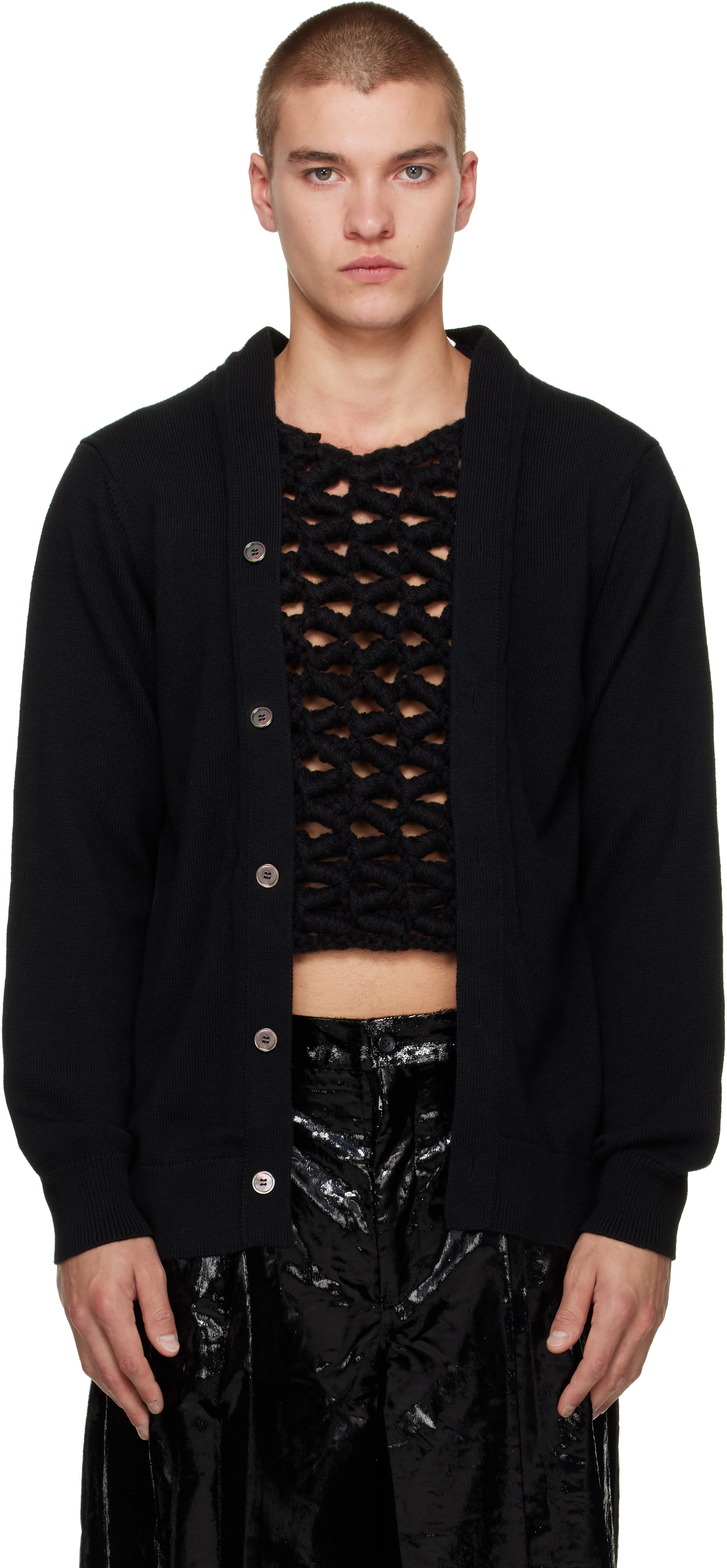 Comme des Garçons Homme Plus: ブラック Worsted Yarn ウール