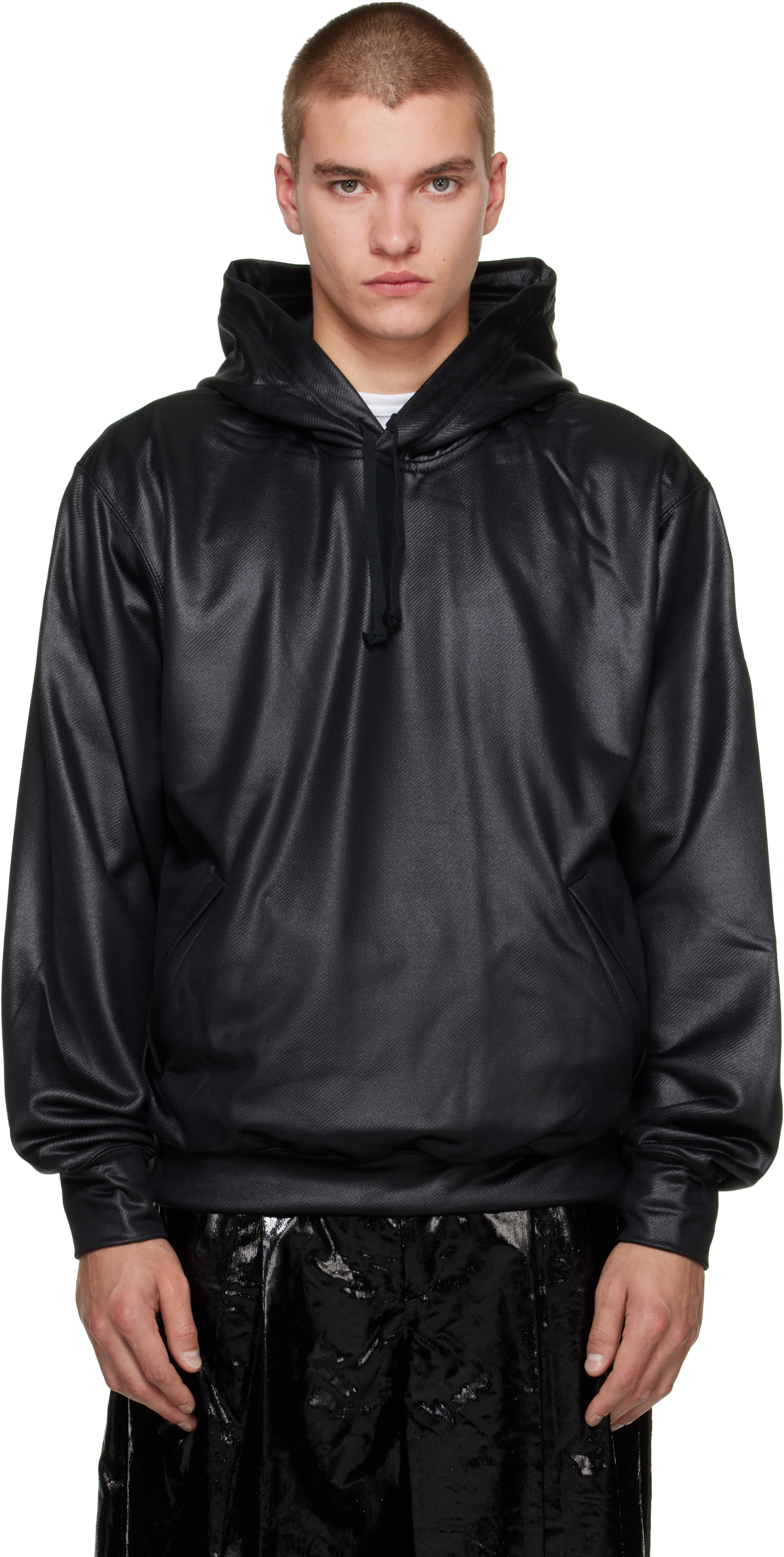 Comme des Garçons Homme Plus: Black Backpile Gloss Finish Hoodie