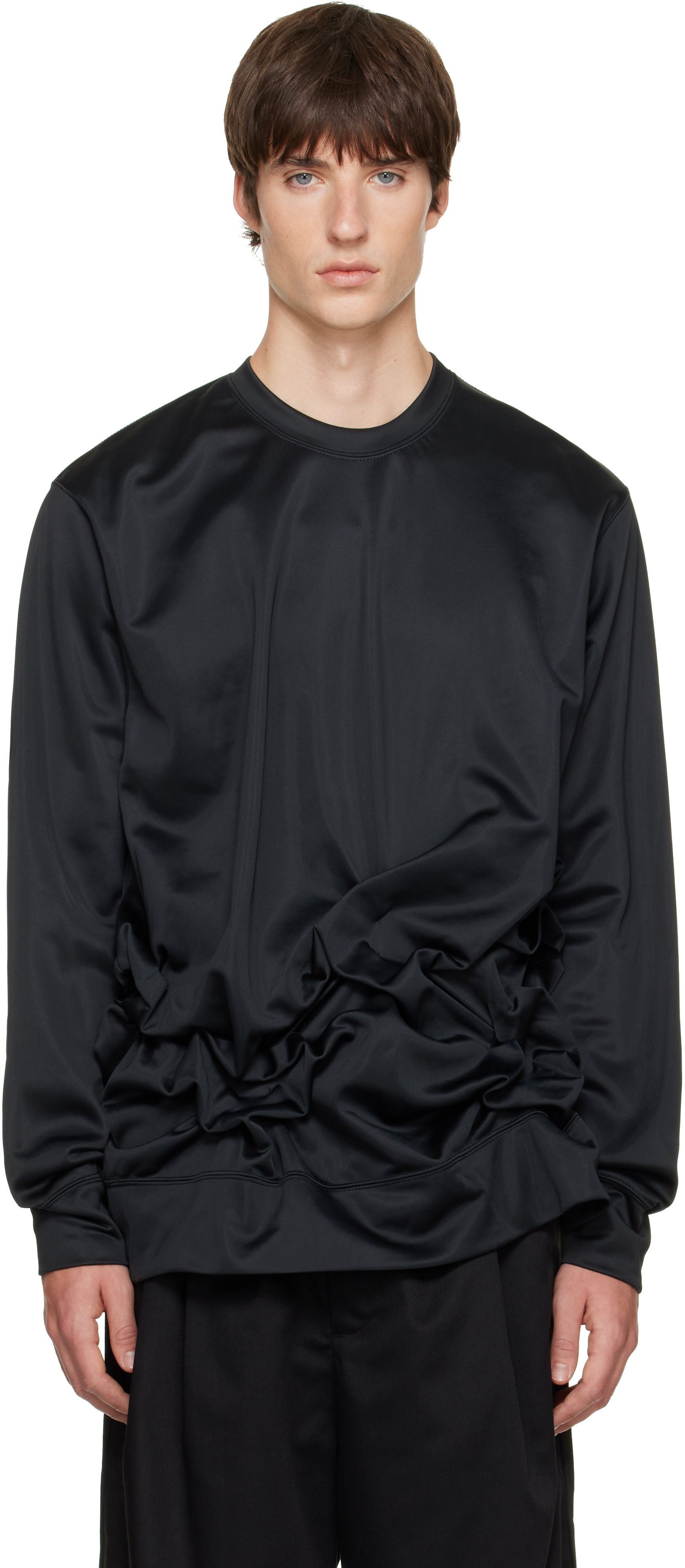 Comme des Garçons Homme Plus: Black Gathered Jersey Long Sleeve T
