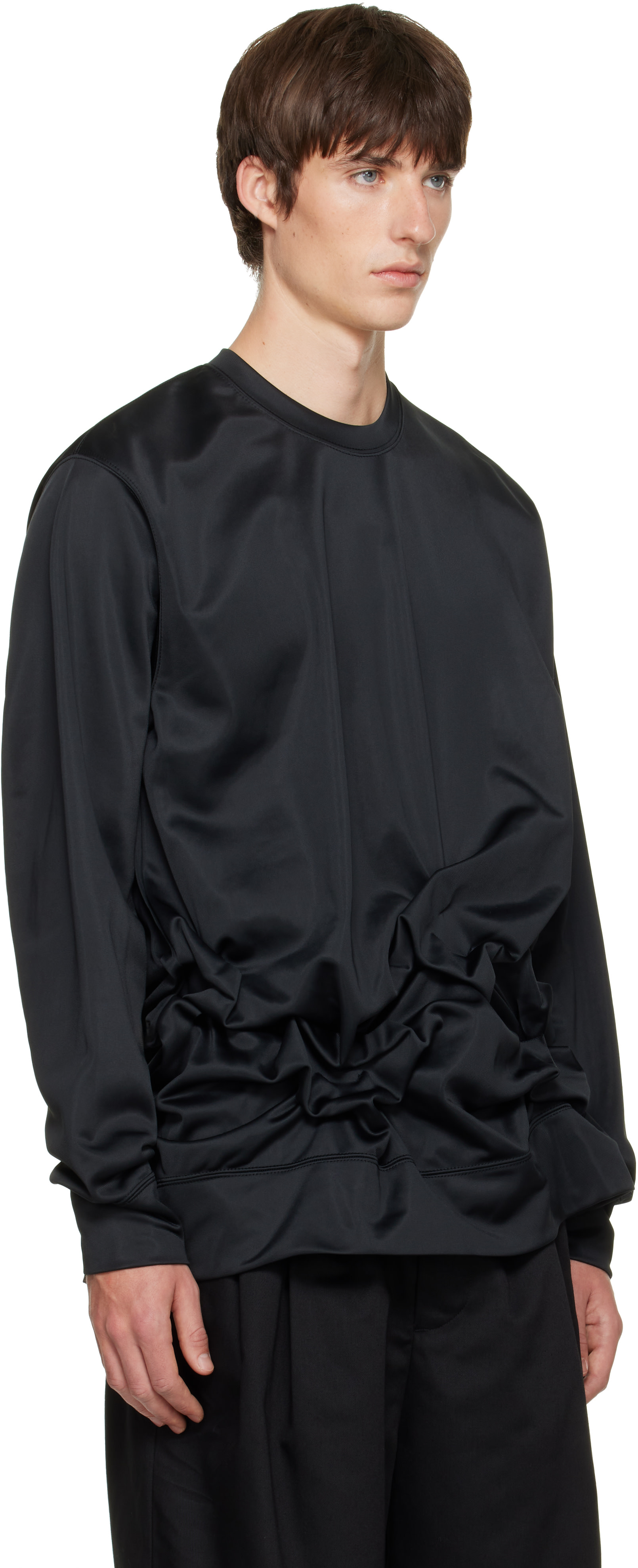 Comme des Garçons Homme Plus: Black Gathered Jersey Long Sleeve T
