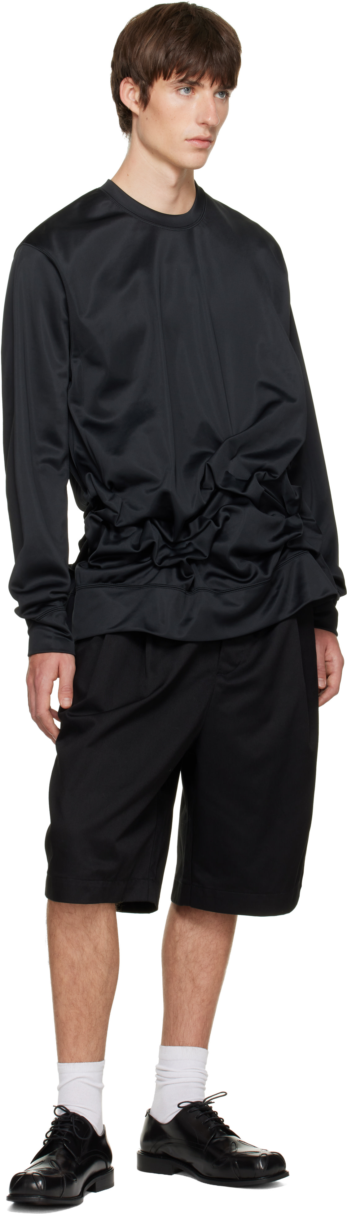 トップス Black comme des garcons Comme des Garçons Homme Plus: Black Gathered Jersey Long Sleeve T