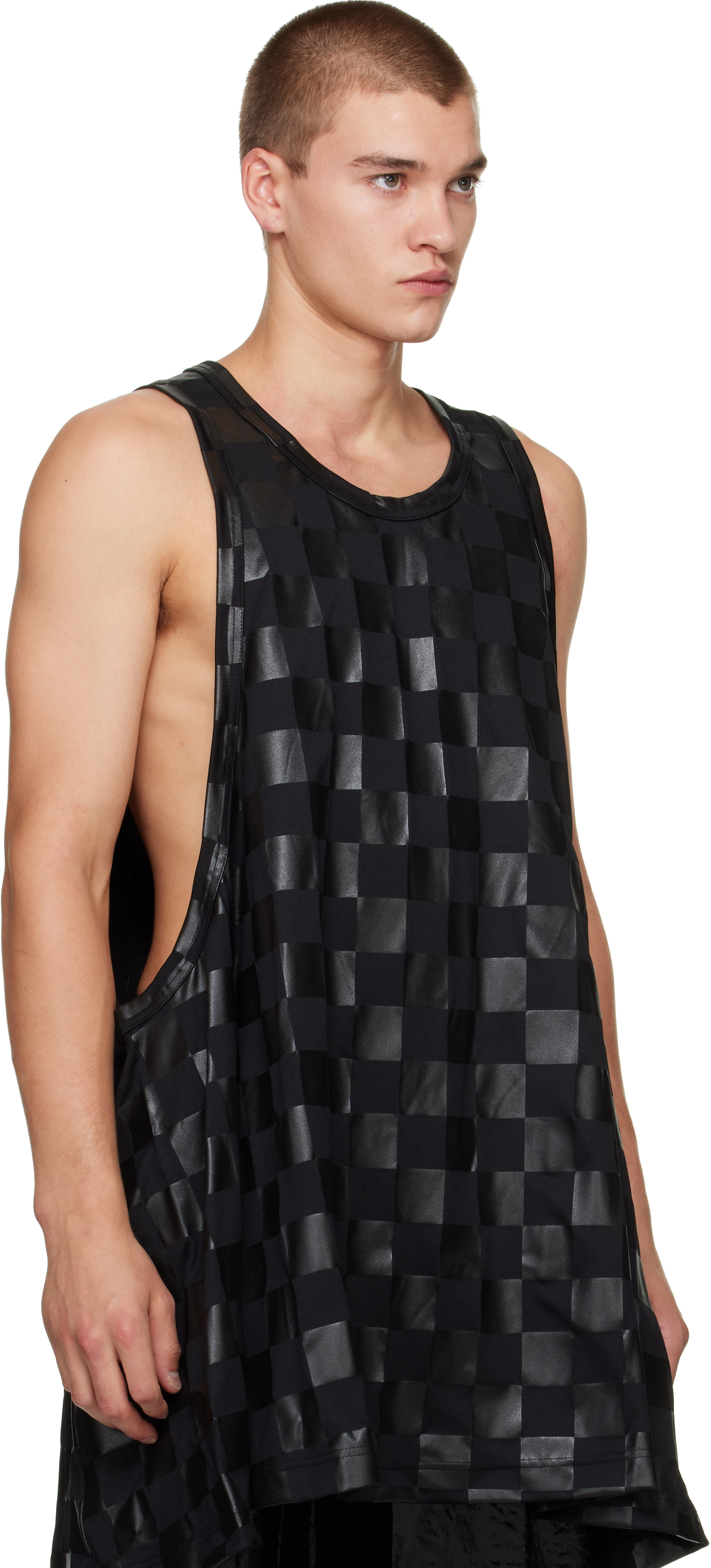 【希少】COMME des GARCONS タンクトップ Comme des Garçons Homme Plus: ブラック Smooth Gloss Print Check