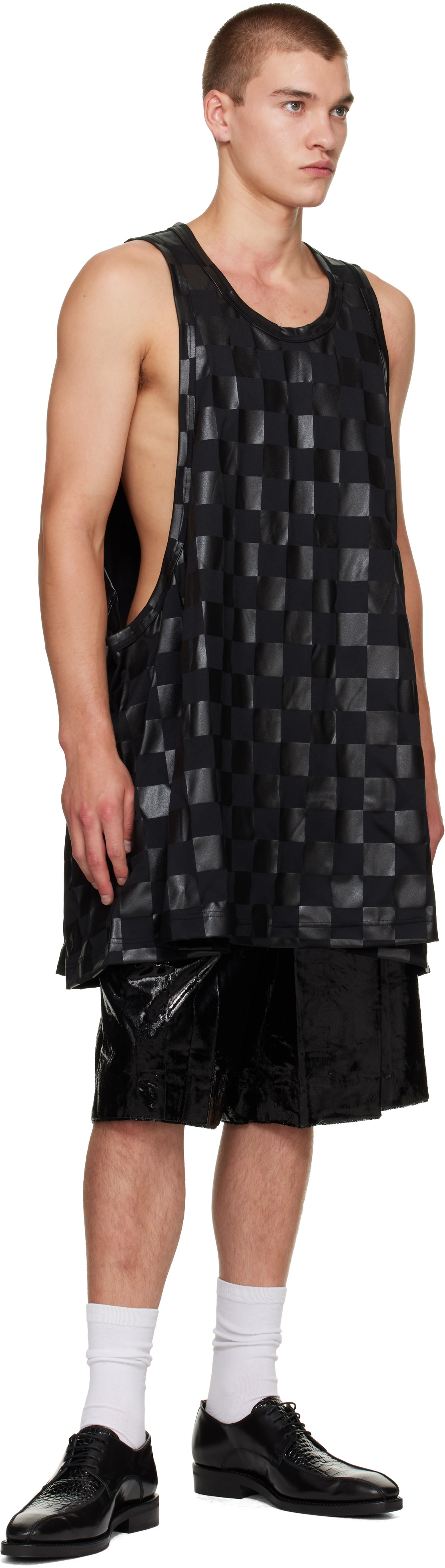 BLACK COMME des GARÇONSスパンコール タンクトップ L Comme des Garçons Homme Plus: ブラック Smooth Gloss Print Check