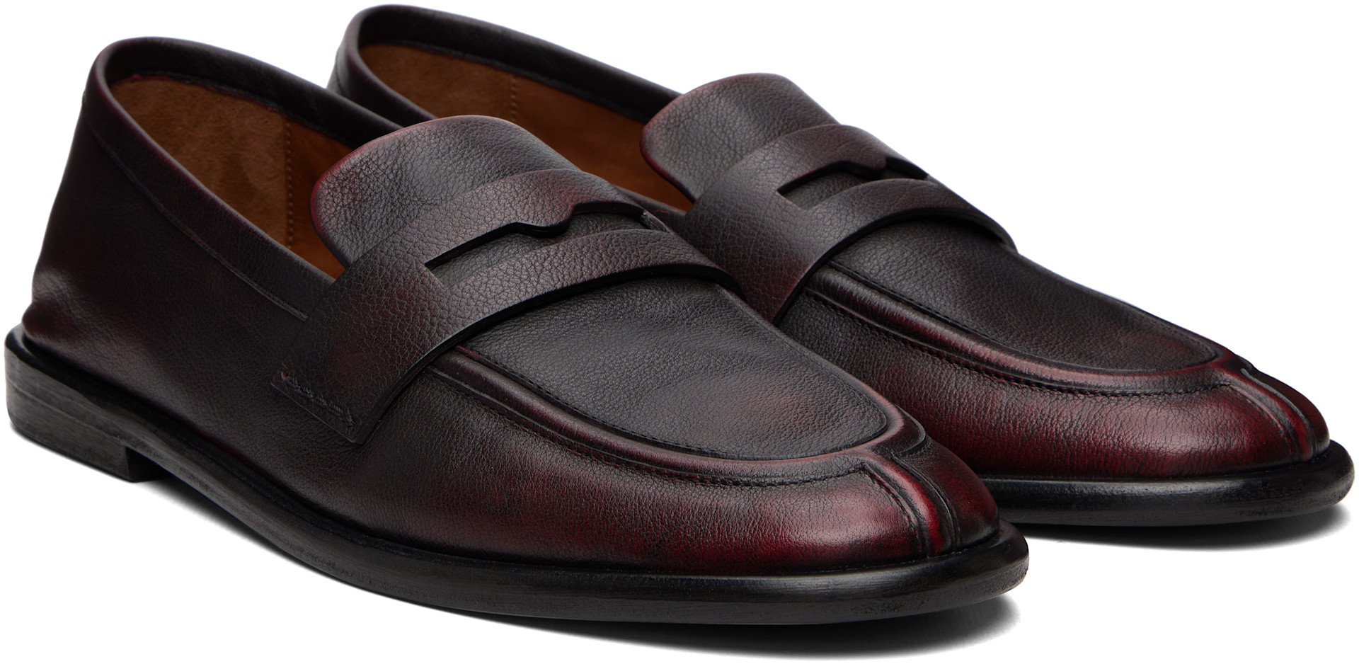 Marsell ローファー Marsèll: Burgundy Stesa Soft Pebbled Leather Loafers | SSENSE