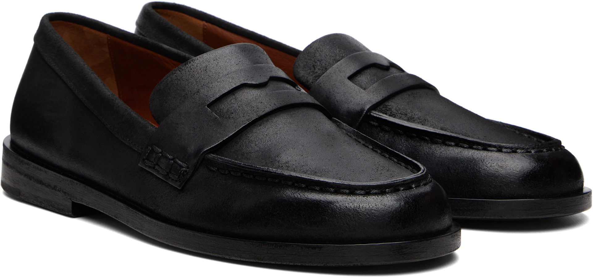 Marsèll: ブラック Mocasso ワックスド リバースレザー ローファー