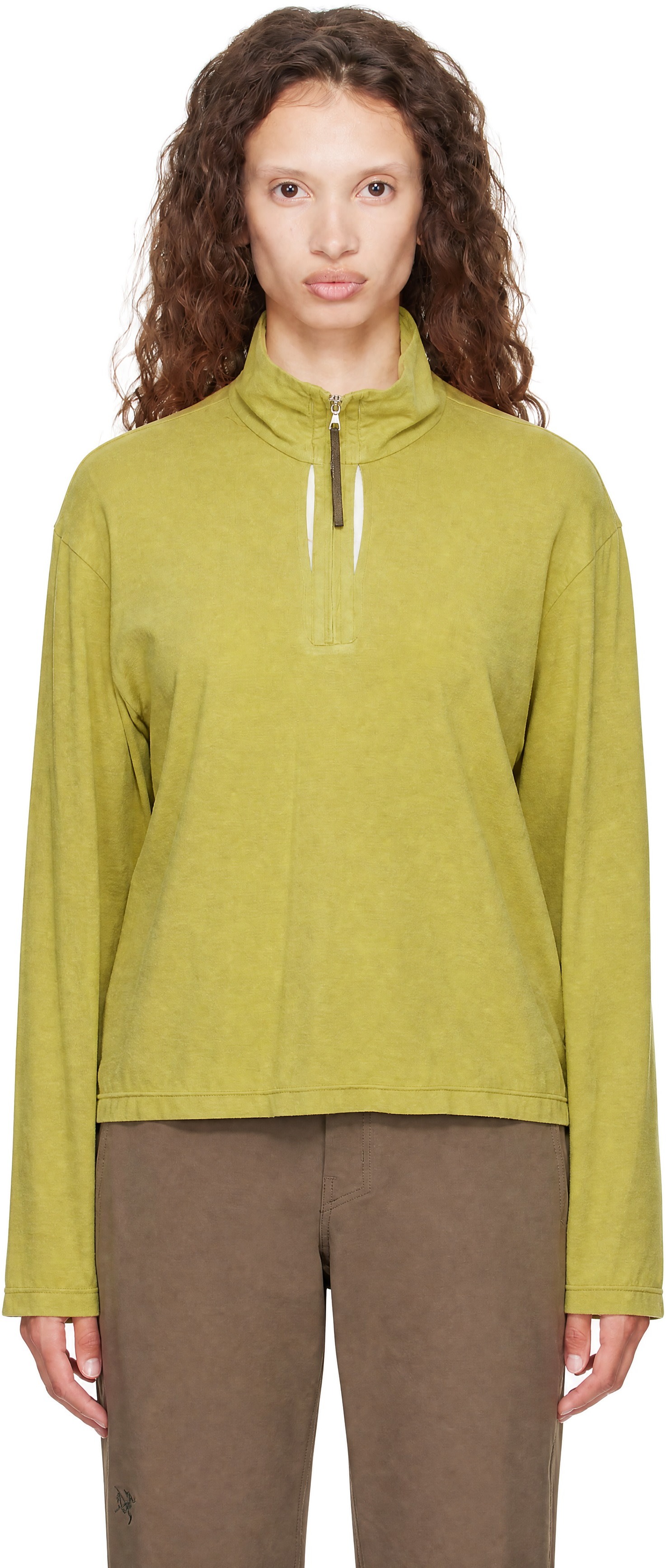 POST ARCHIVE FACTION (PAF): Green Cut Out Half Zip Fleece