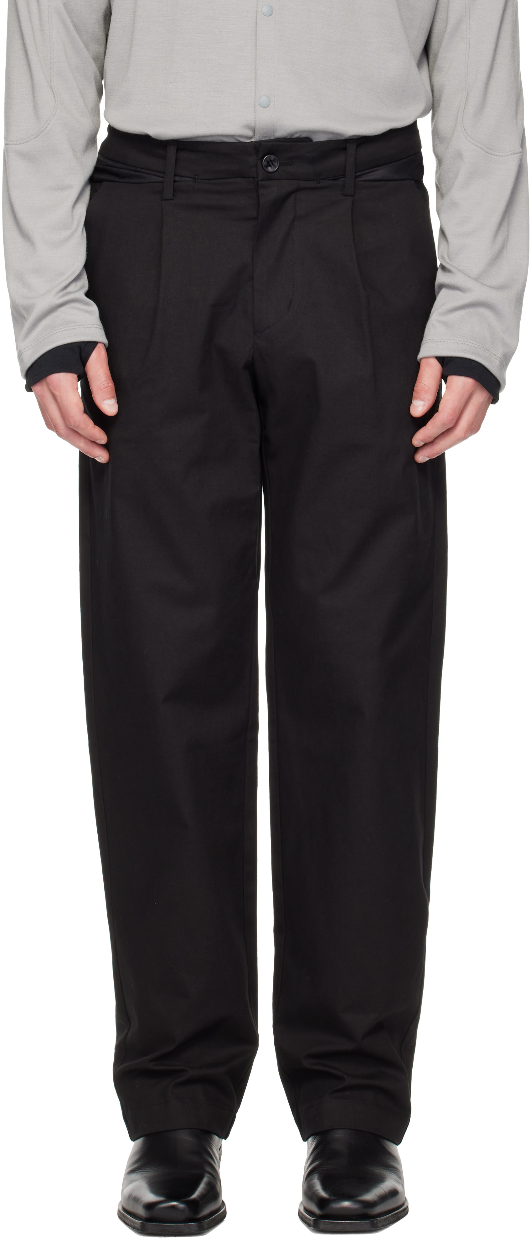 POST ARCHIVE FACTION (PAF): Black Cut Out Trousers | SSENSE