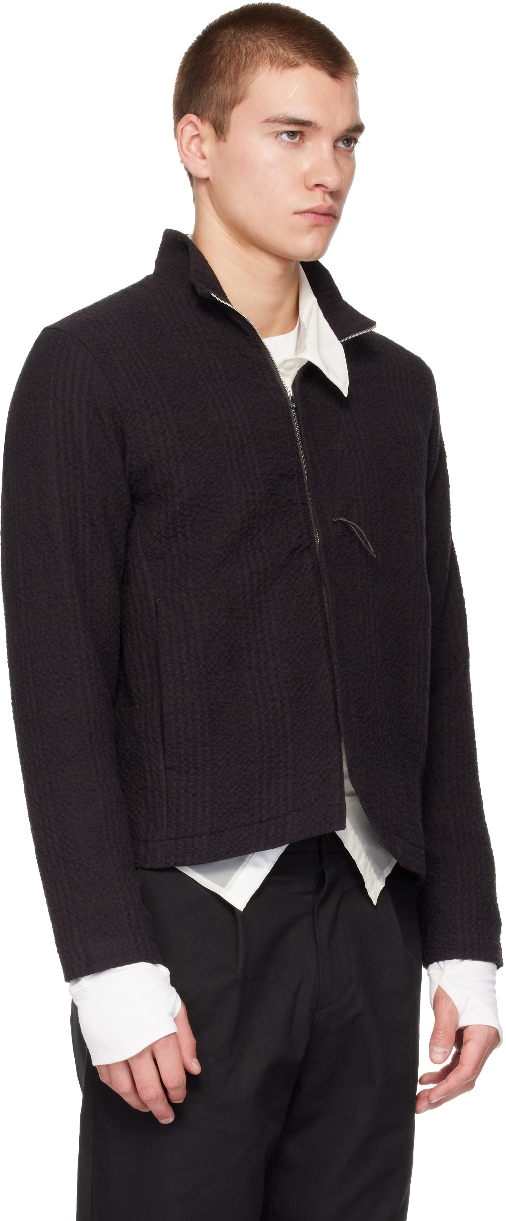 POST ARCHIVE FACTION (PAF): Brown Seersucker Track Jacket | SSENSE