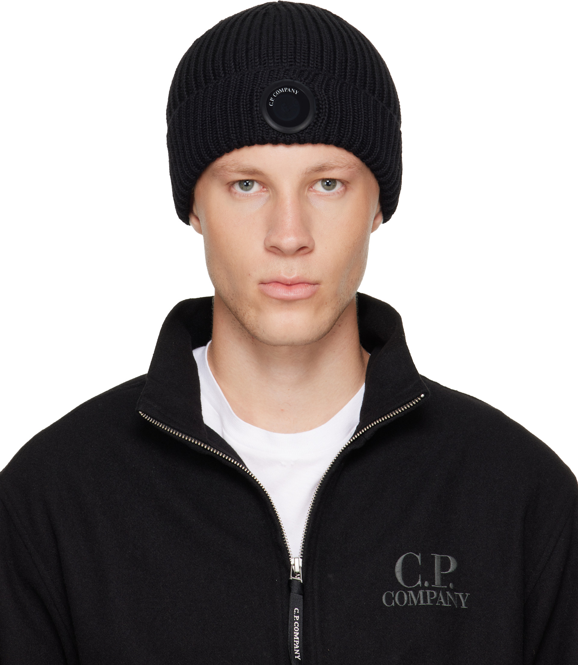 C.P. COMPANY ビーニー ブラック C.P. Company: Black Extrafine Merino Wool Lens Beanie | SSENSE