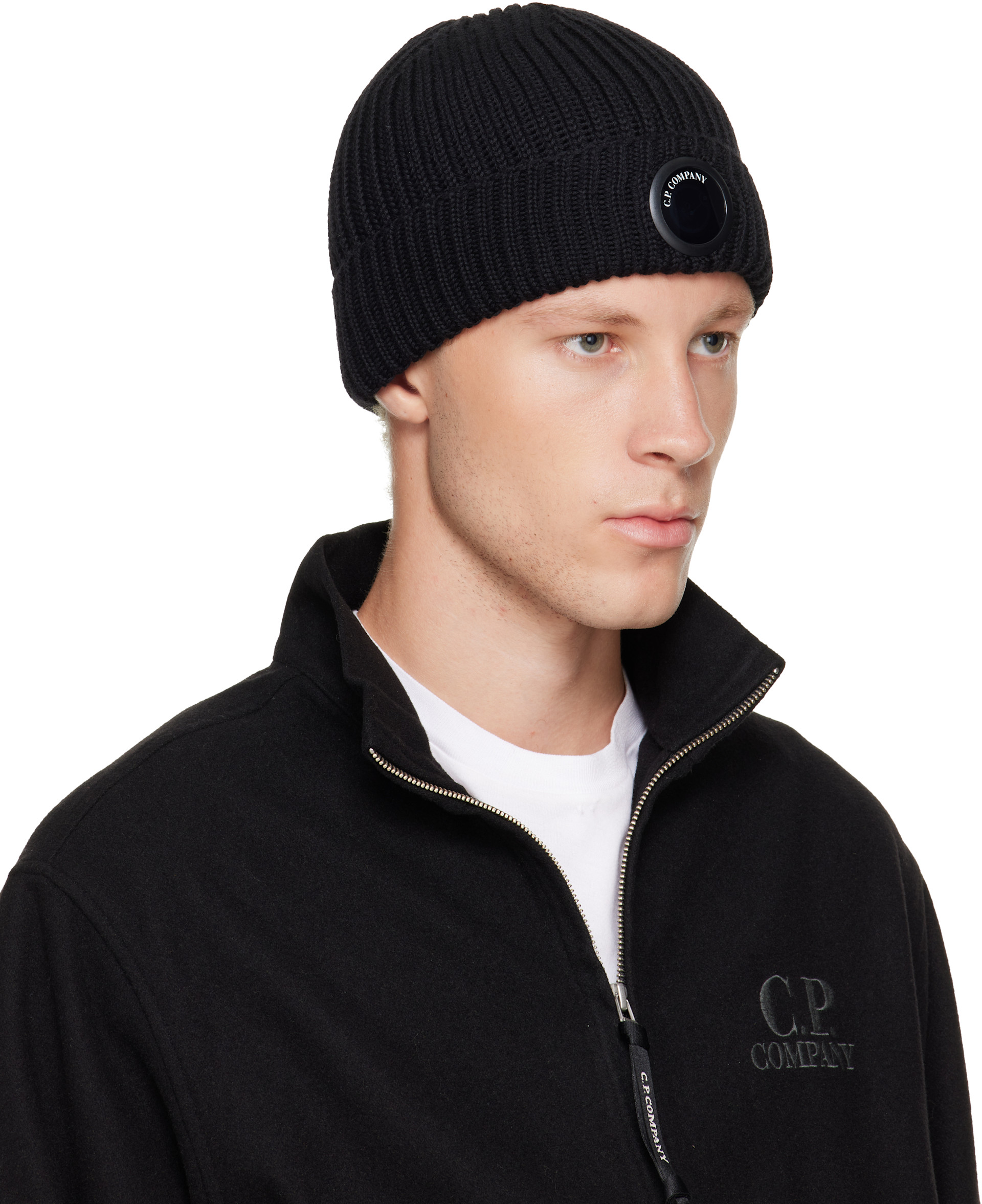 C.P Company ビーニー C.P. Company: Black Extrafine Merino Wool Lens Beanie | SSENSE