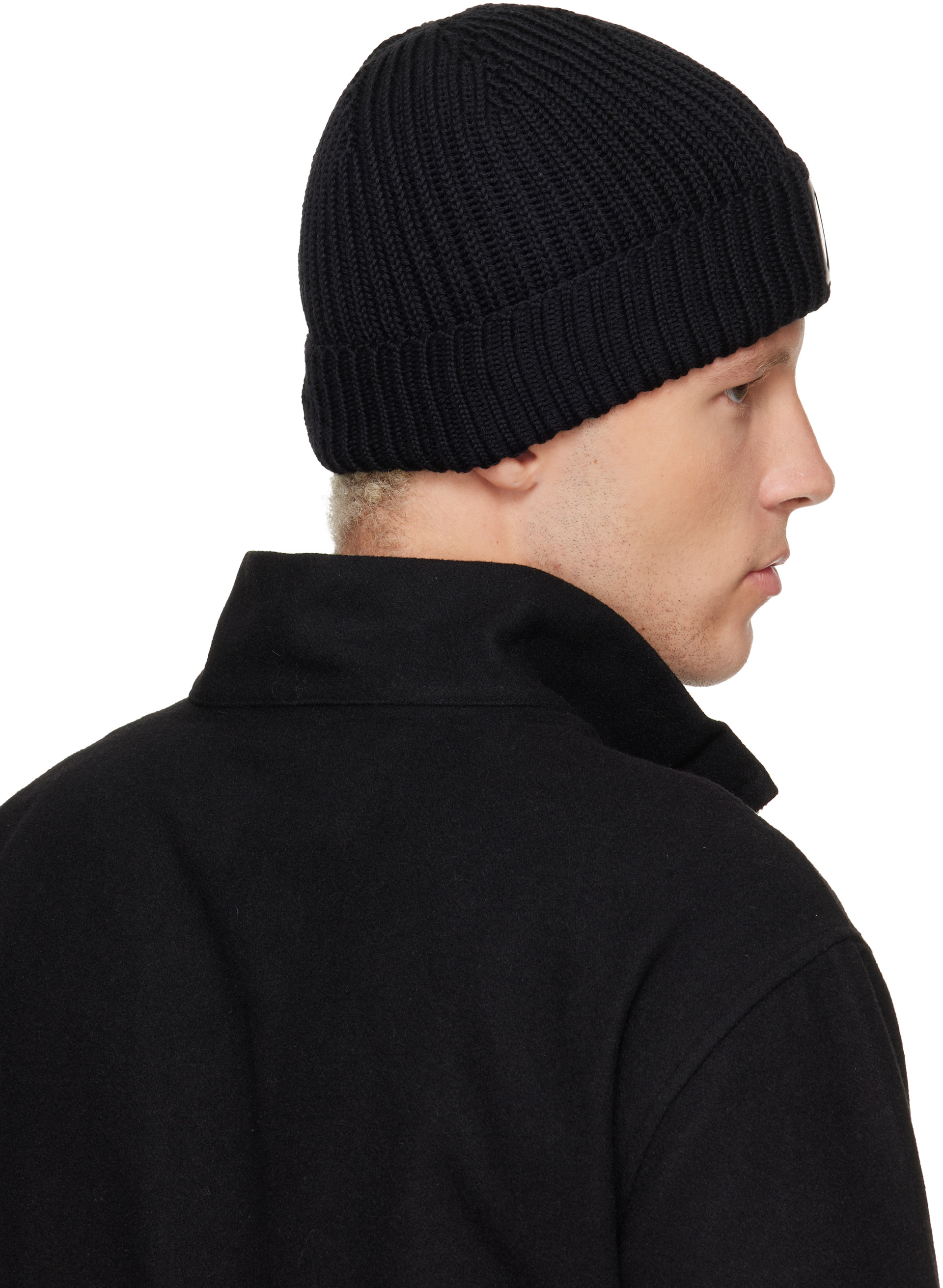 C.P. Company: Black Extrafine Merino Wool Lens Beanie | SSENSE