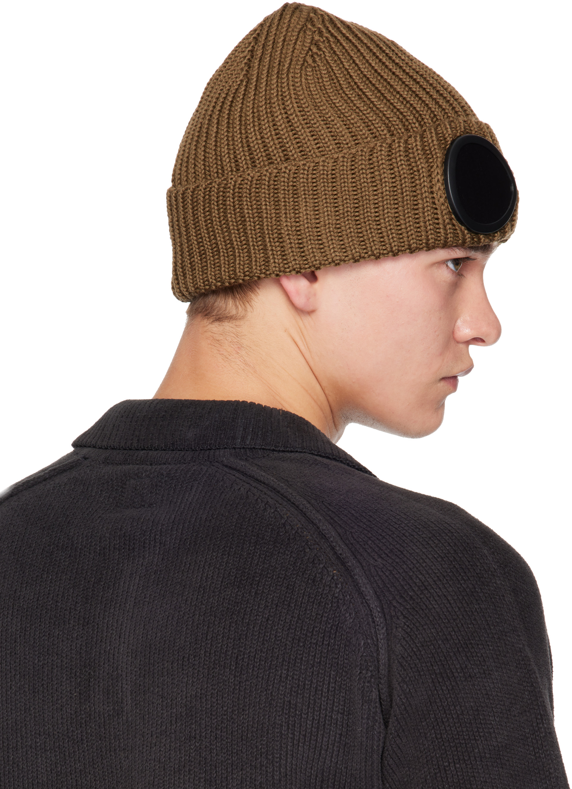 C.P. Company: Khaki Extrafine Merino Wool Goggle Beanie | SSENSE