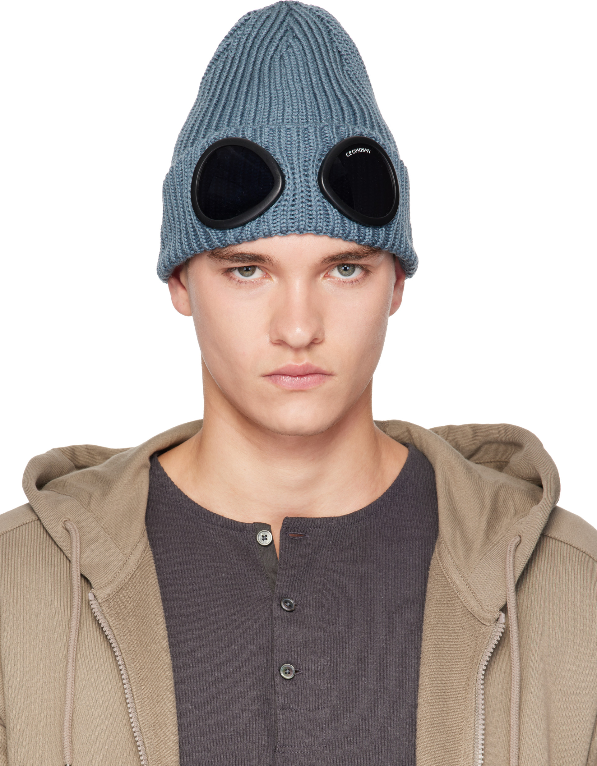C.P. Company Goggle Beanie ゴーグルビーニー C.P. Company: Blue Extrafine Merino Wool Goggle Beanie | SSENSE Japan