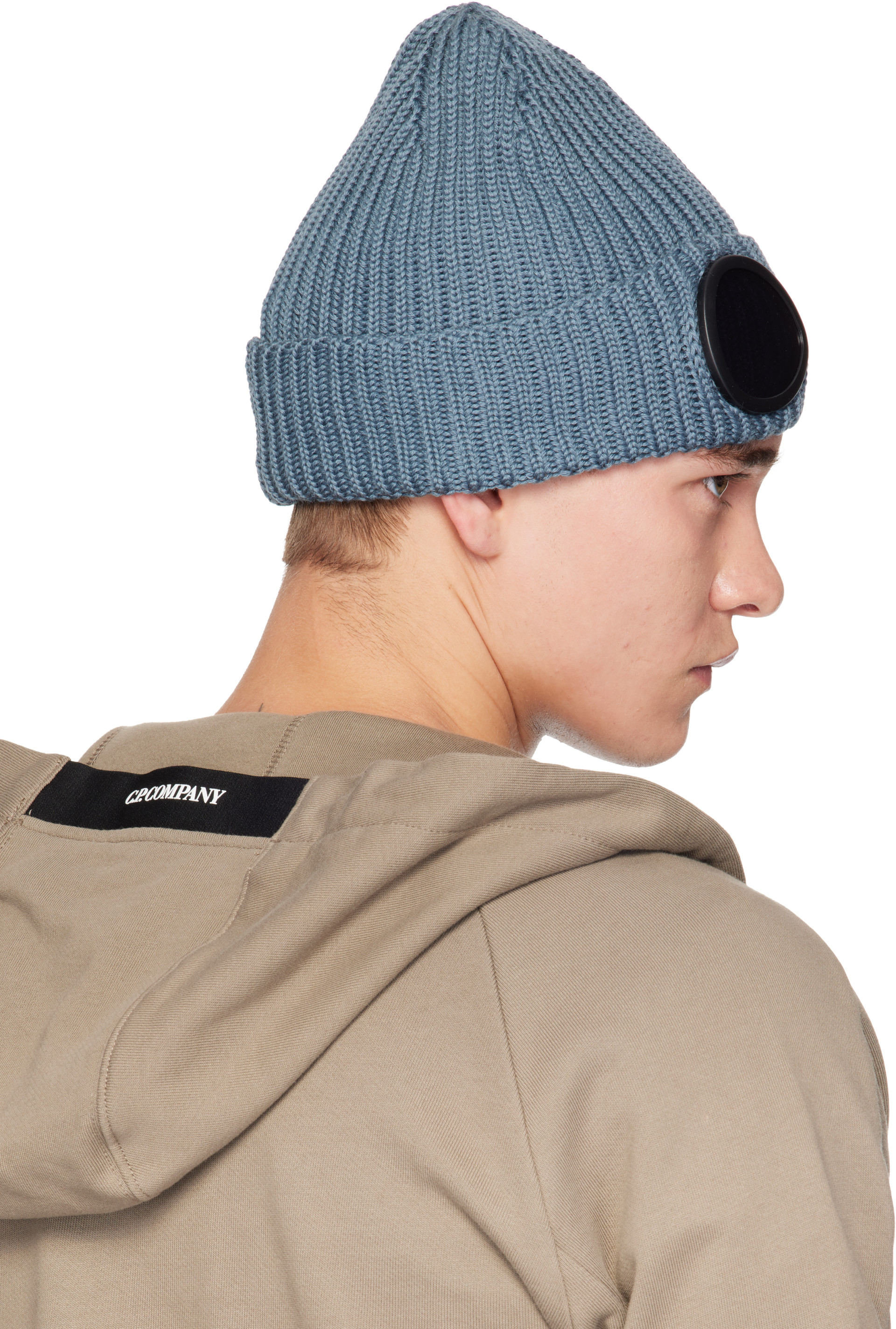 C.P. Company: Blue Extrafine Merino Wool Goggle Beanie | SSENSE Japan
