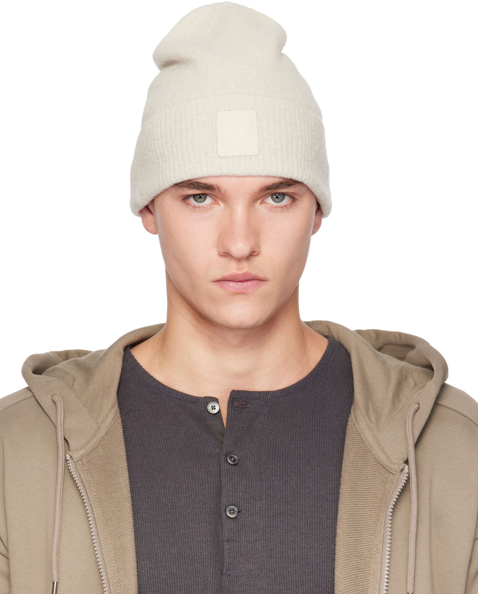 C.P. Company: Off-White Extrafine Merino Wool Knit Beanie | SSENSE