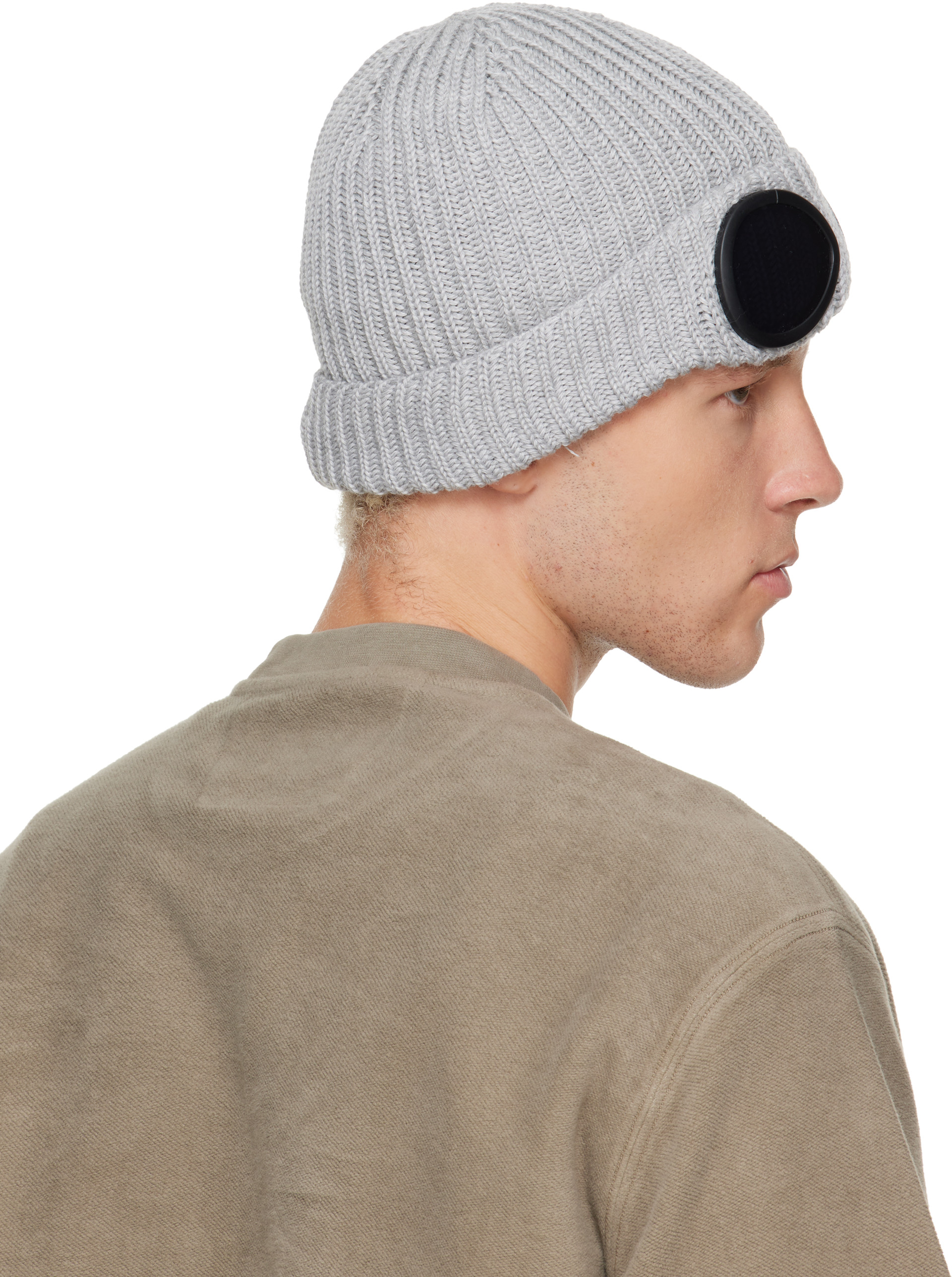 C.P. Company: Gray Extrafine Merino Wool Goggle Beanie | SSENSE