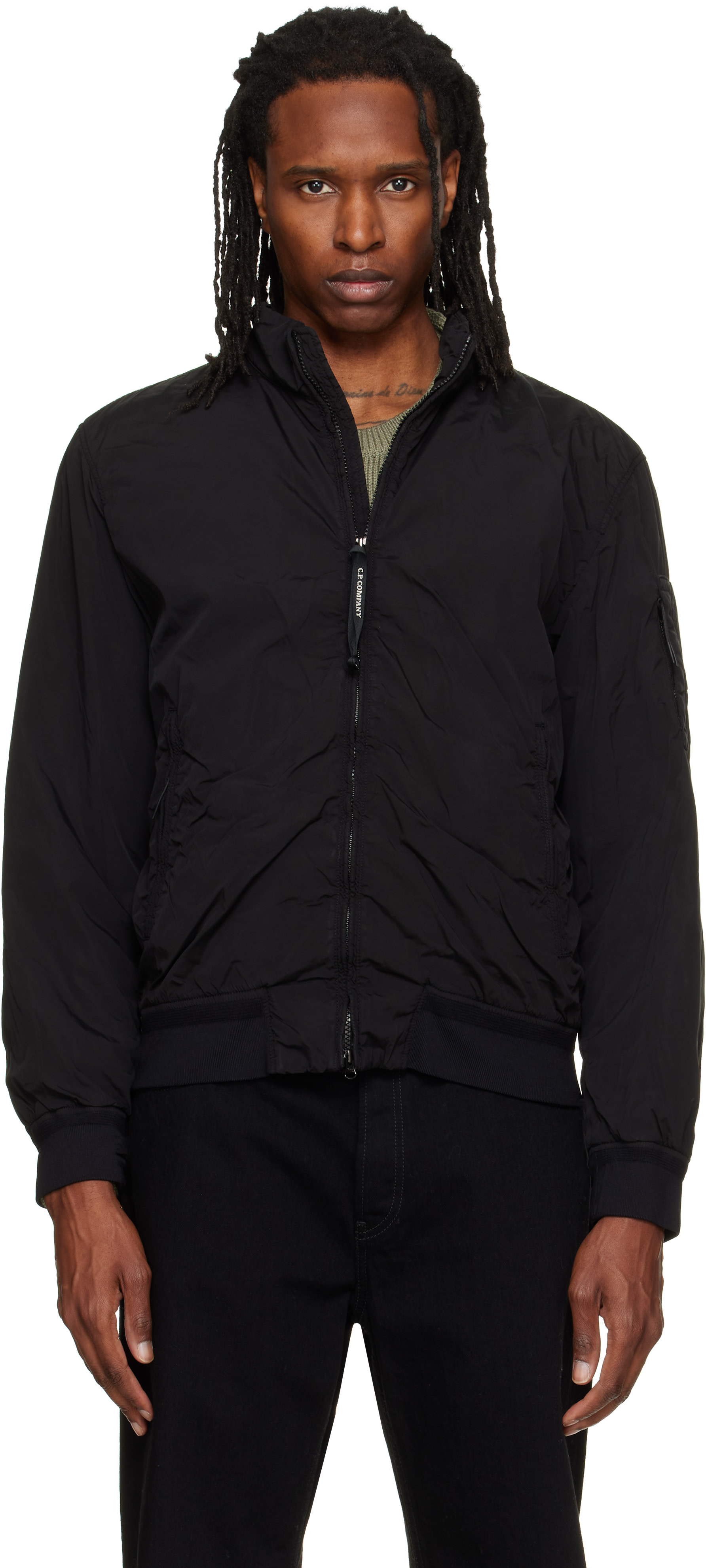 C.P. Company: Black Nycra-R Padded Bomber Jacket | SSENSE