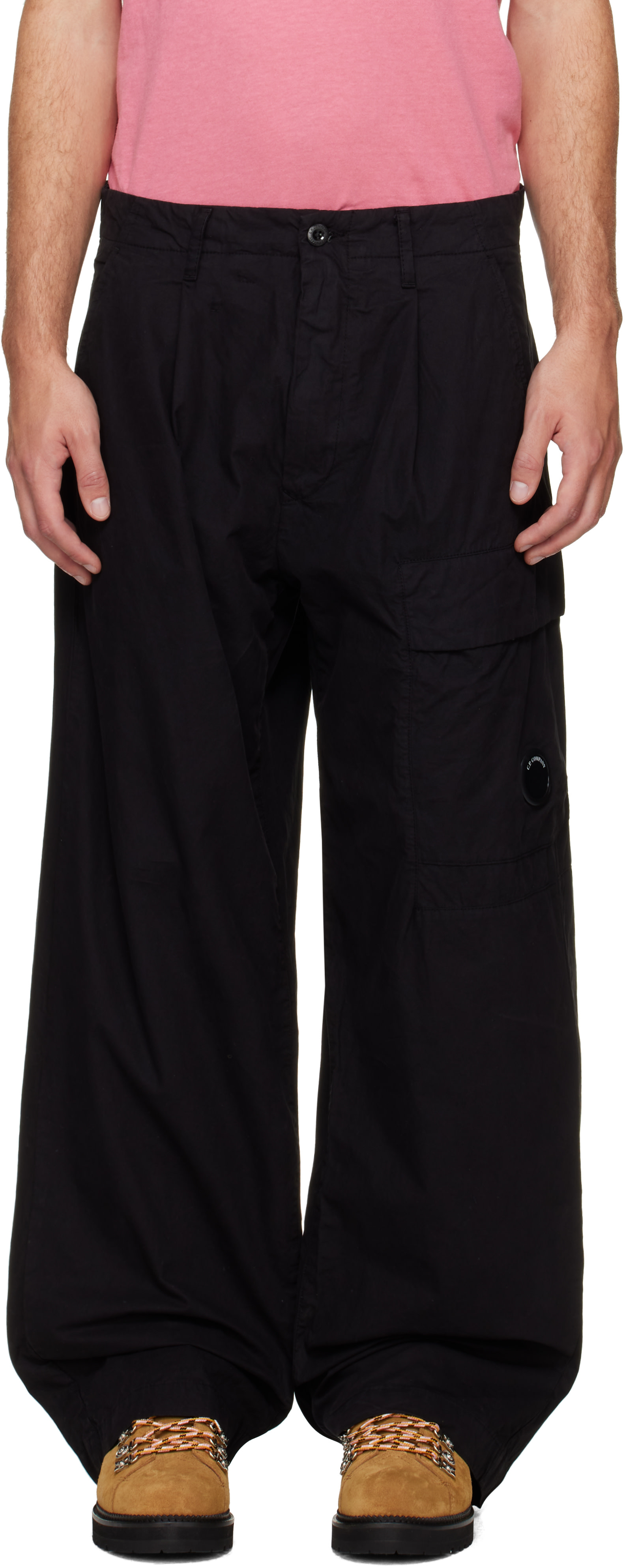 C.P. Company: Black Micro-Reps Boxy Pleats Cargo Pants | SSENSE