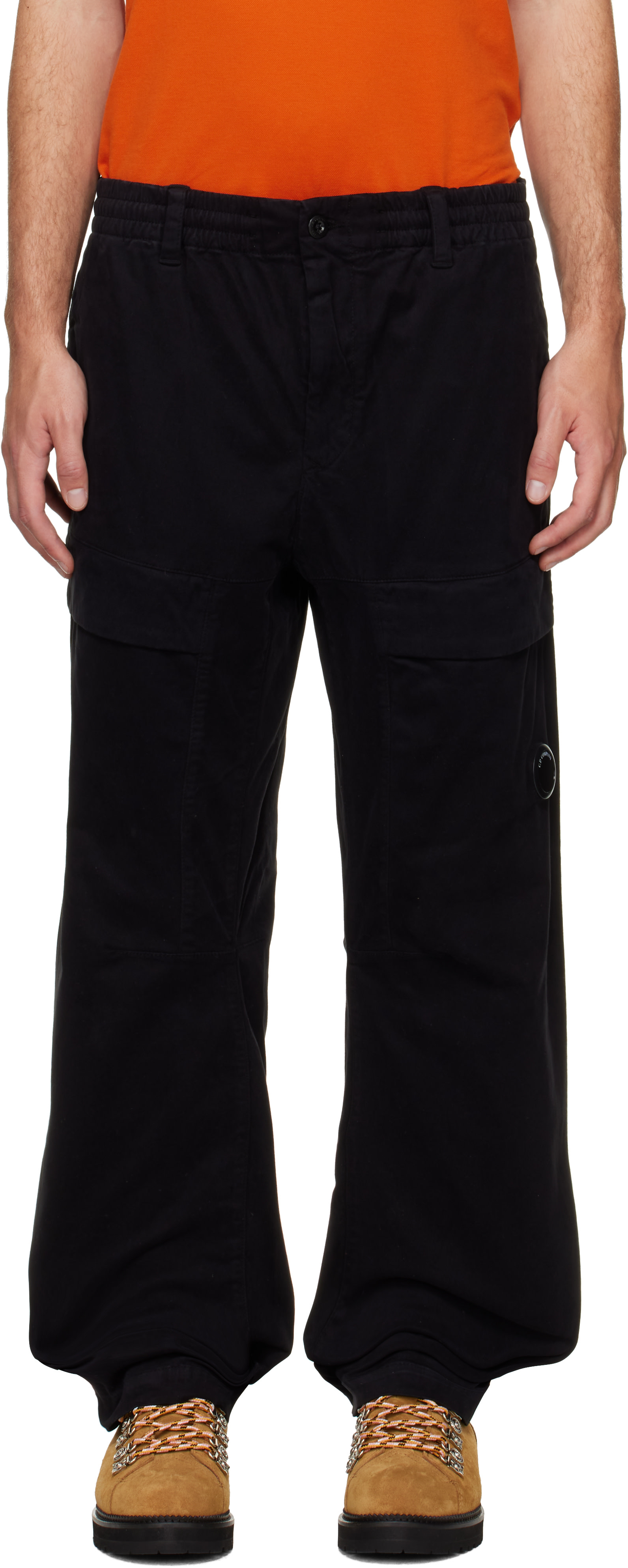 C.P. Company: Black Stretch Sateen No Side Seams Lens Cargo Pants