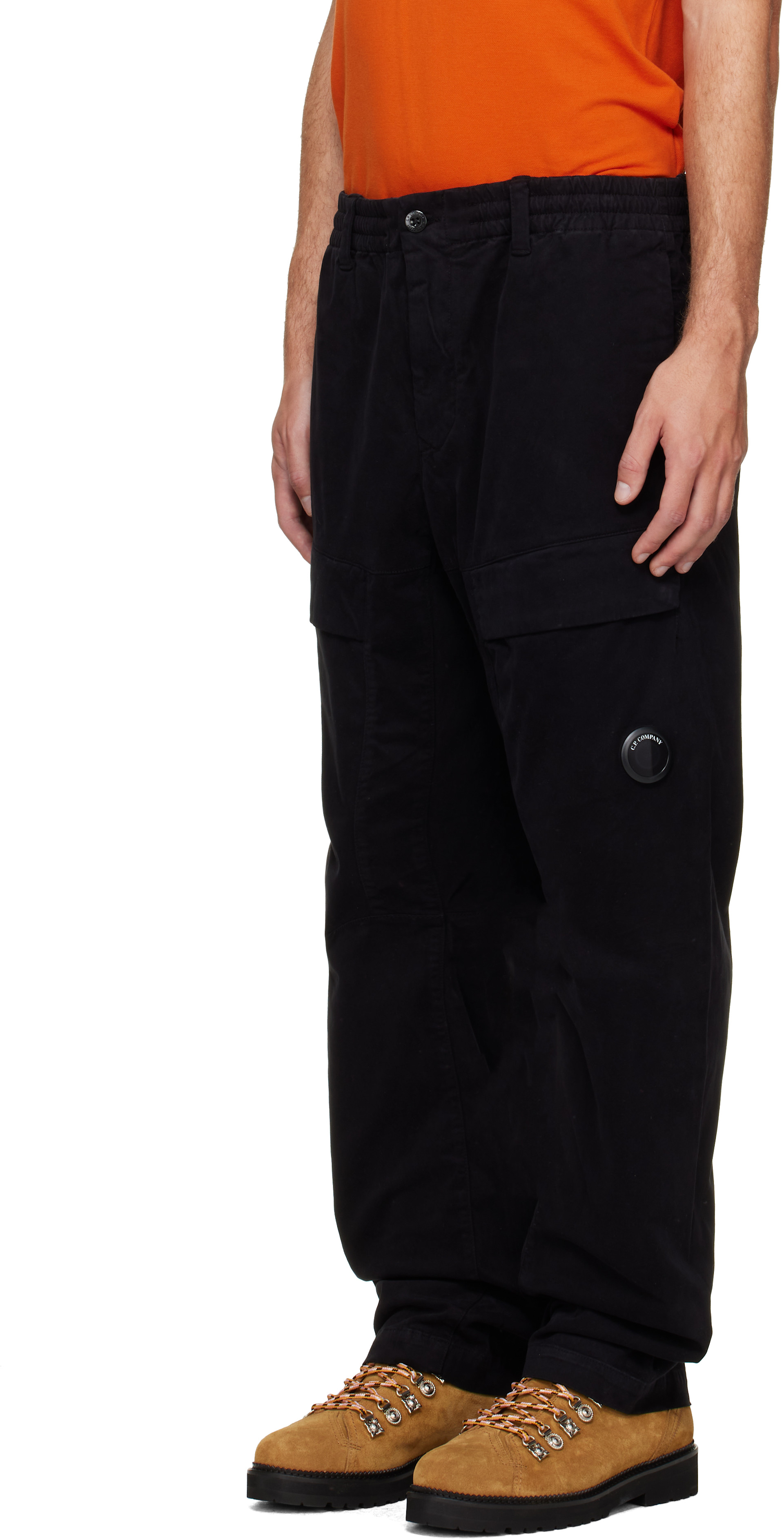 C.P. Company: Black Stretch Sateen No Side Seams Lens Cargo Pants