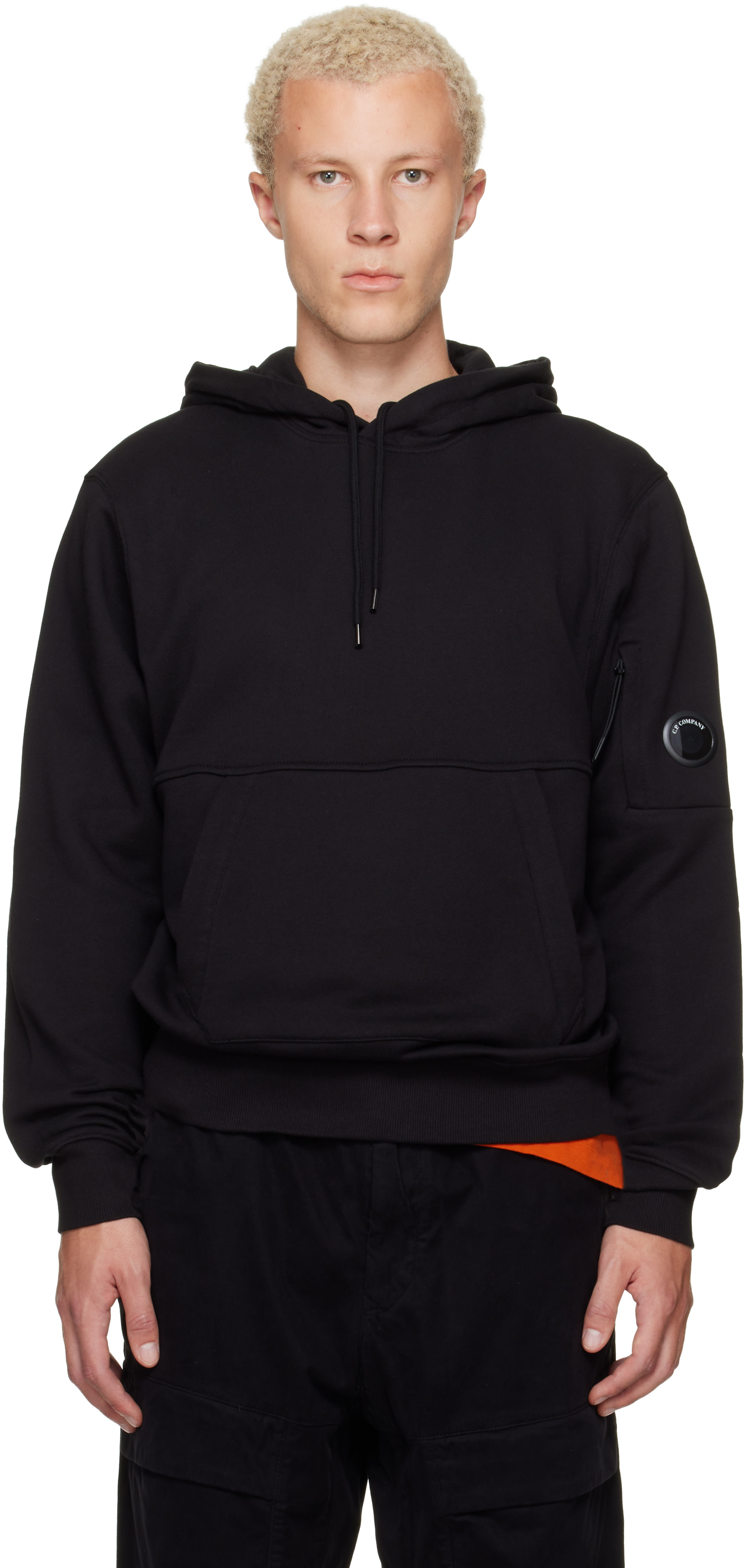 C.P. Company - Pull à capuche noir en molleton à lentille