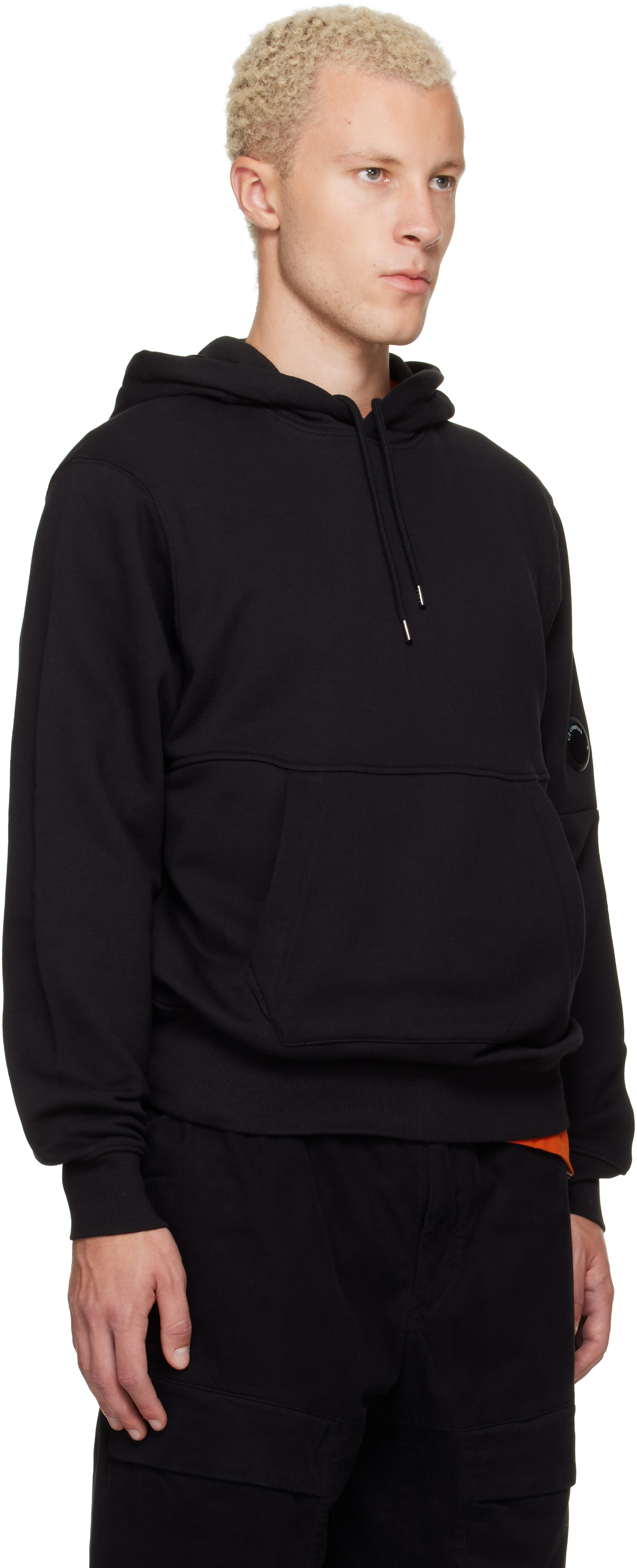 C.P. Company - Pull à capuche noir en molleton à lentille