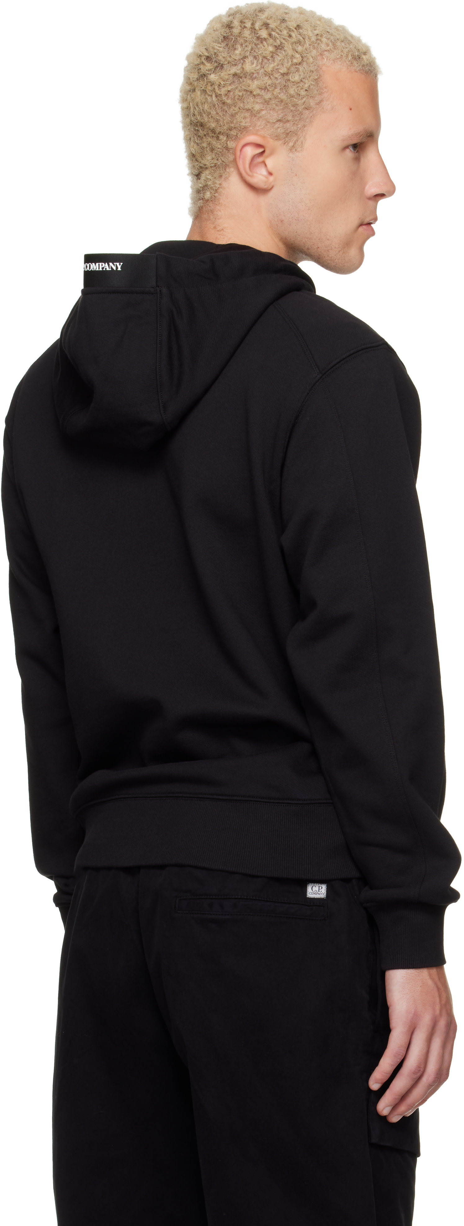C.P. Company - Pull à capuche noir en molleton à lentille