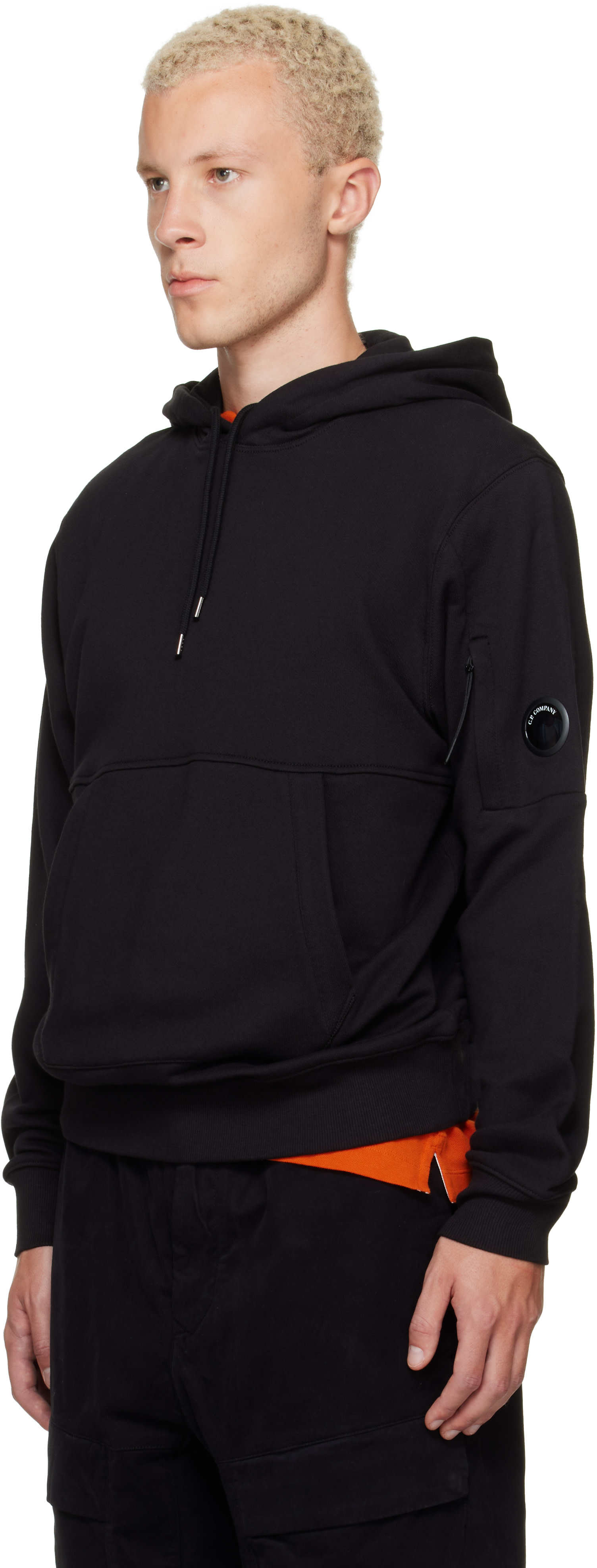C.P. Company - Pull à capuche noir en molleton à lentille