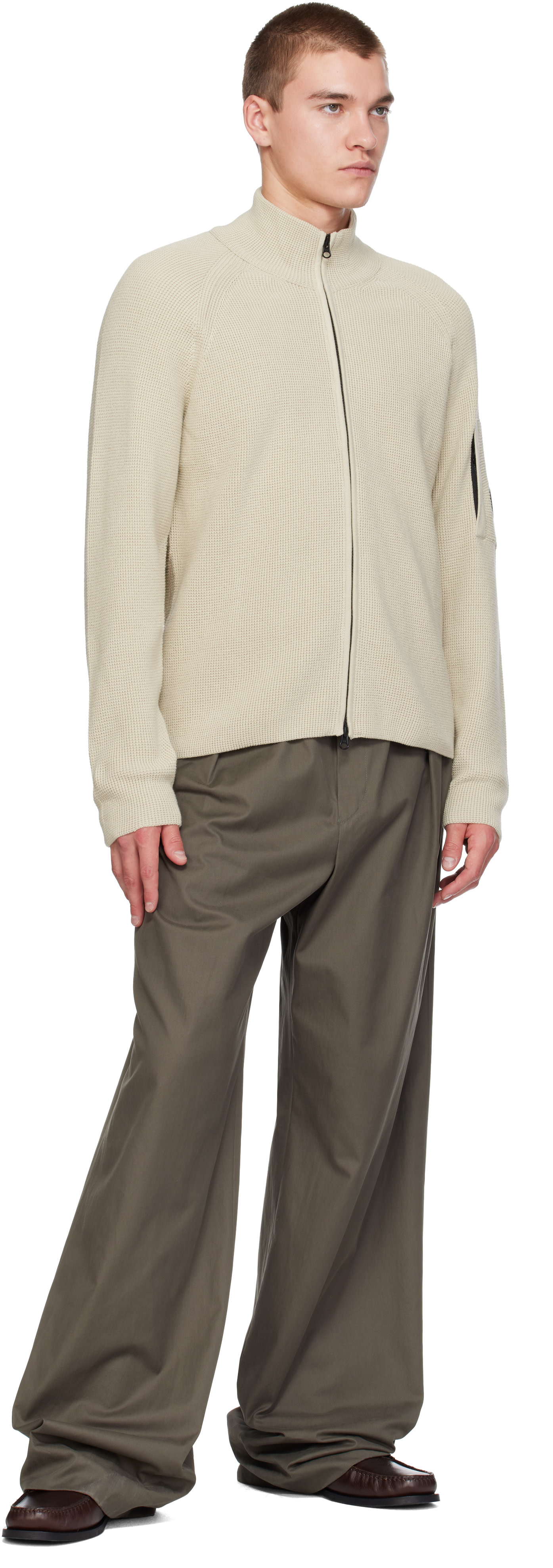 C.P. Company: ベージュ Waffle Knit Cotton Zip Lens ジャケット