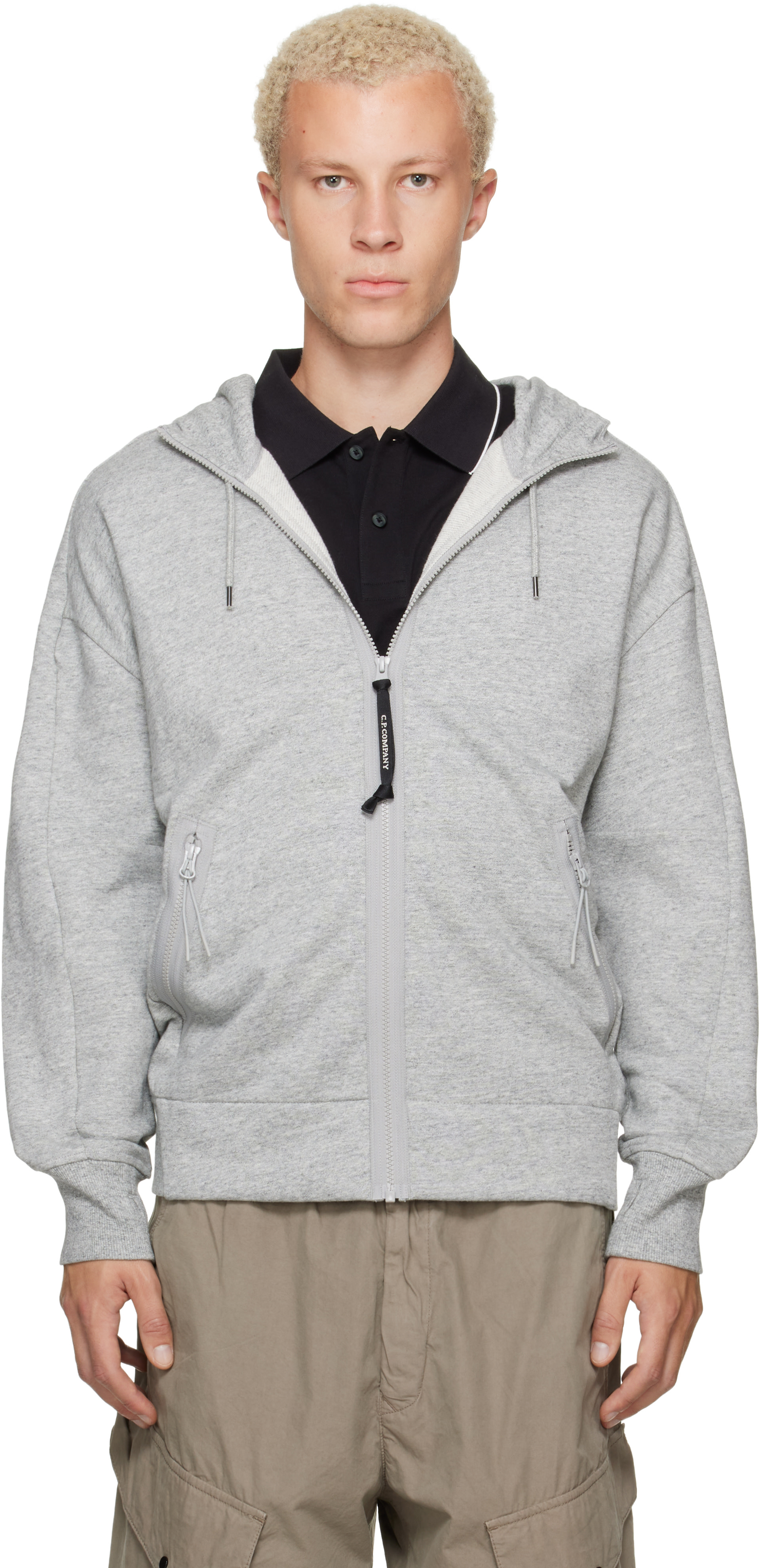 C.P. Company - Pull à capuche gris en molleton à verres