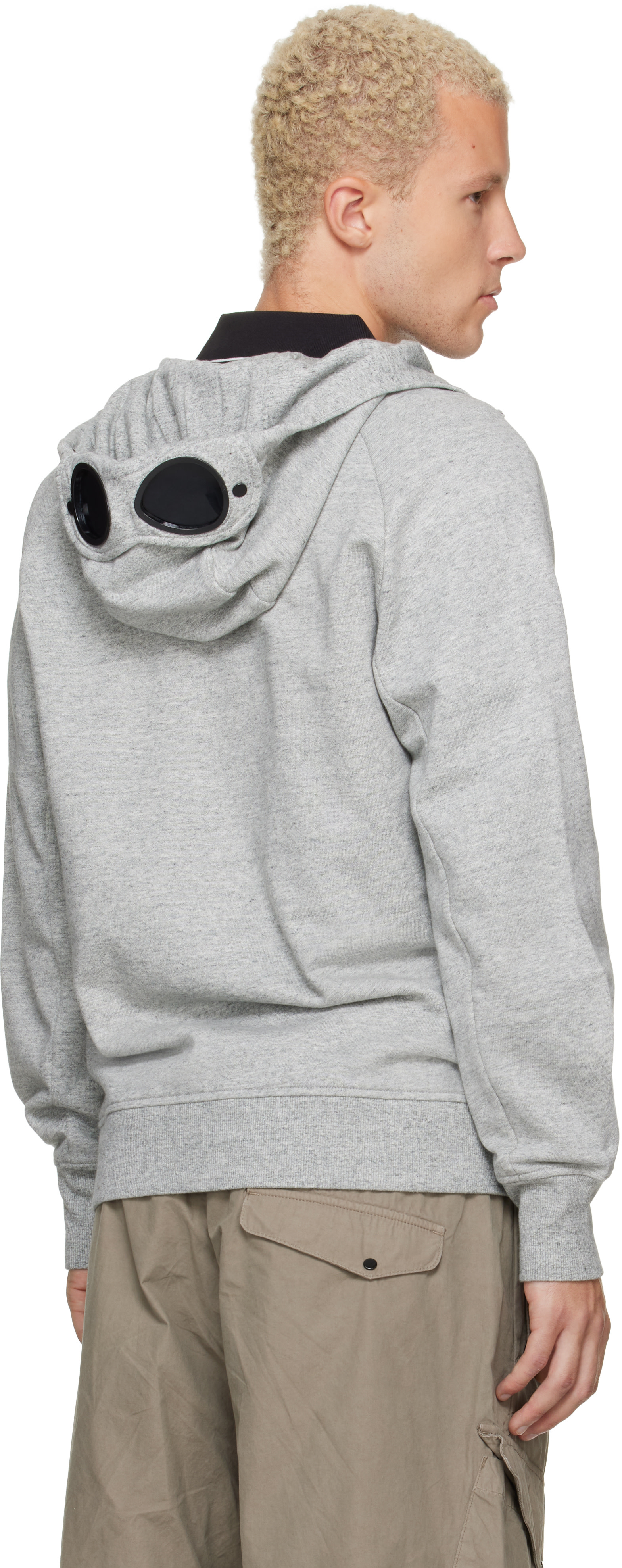 C.P. Company - Pull à capuche gris en molleton à verres