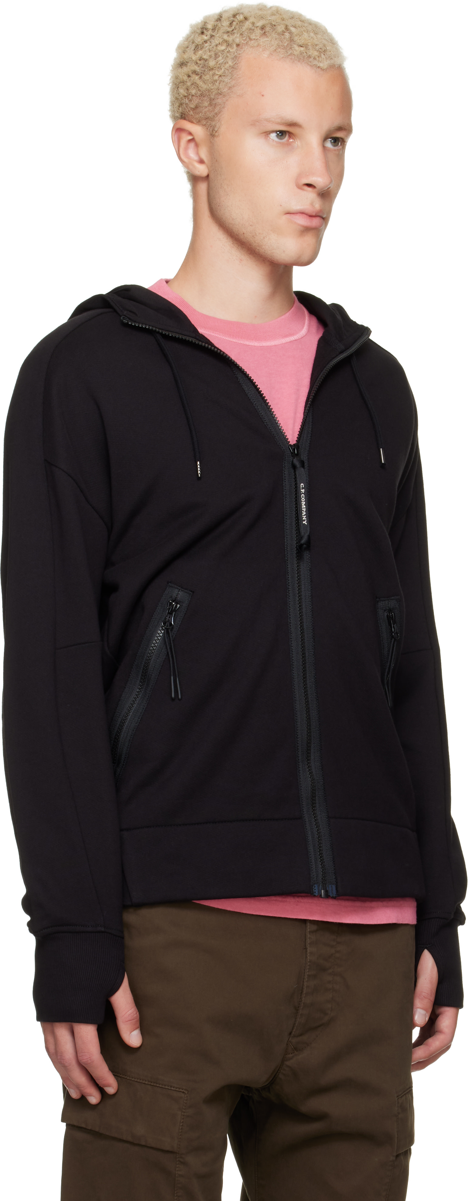 C.P. Company - Pull à capuche noir en molleton à verres