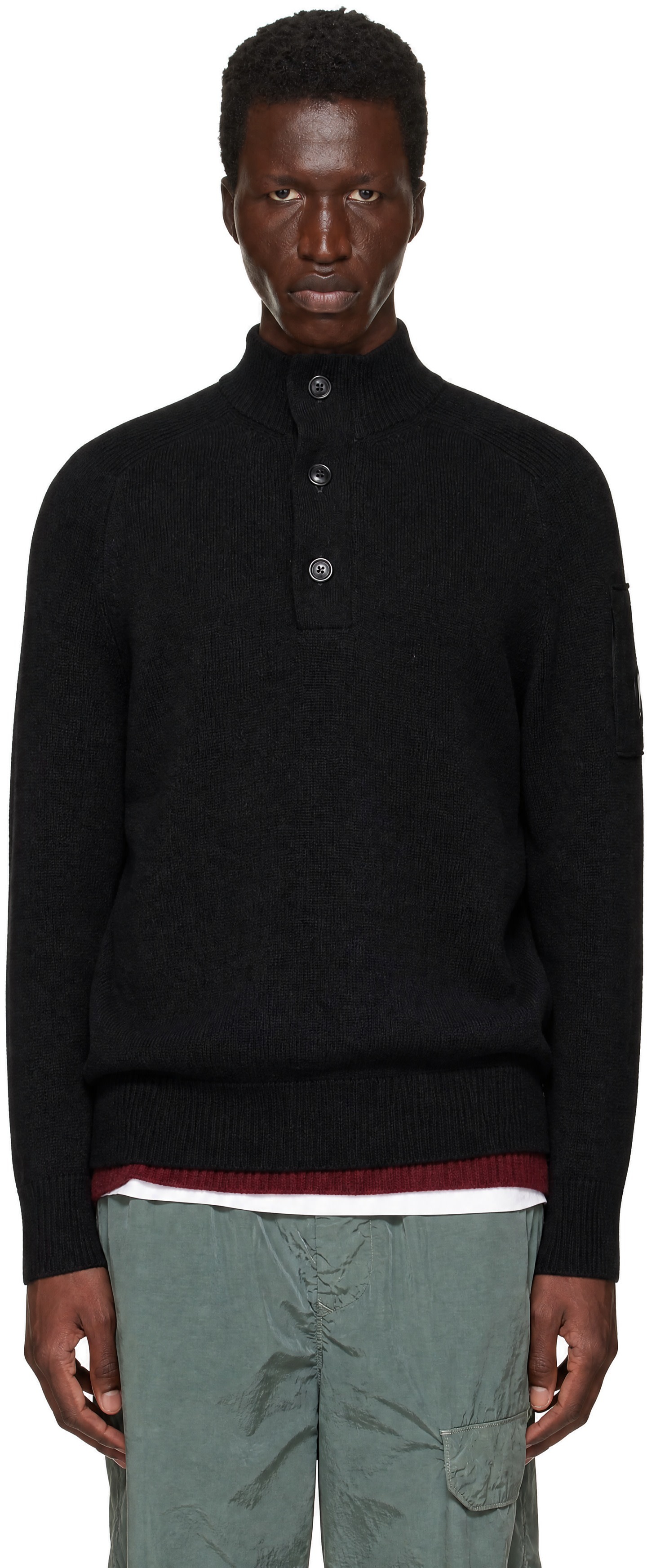 C.P. Company - Black Lambswool GRS Half Button Sweater