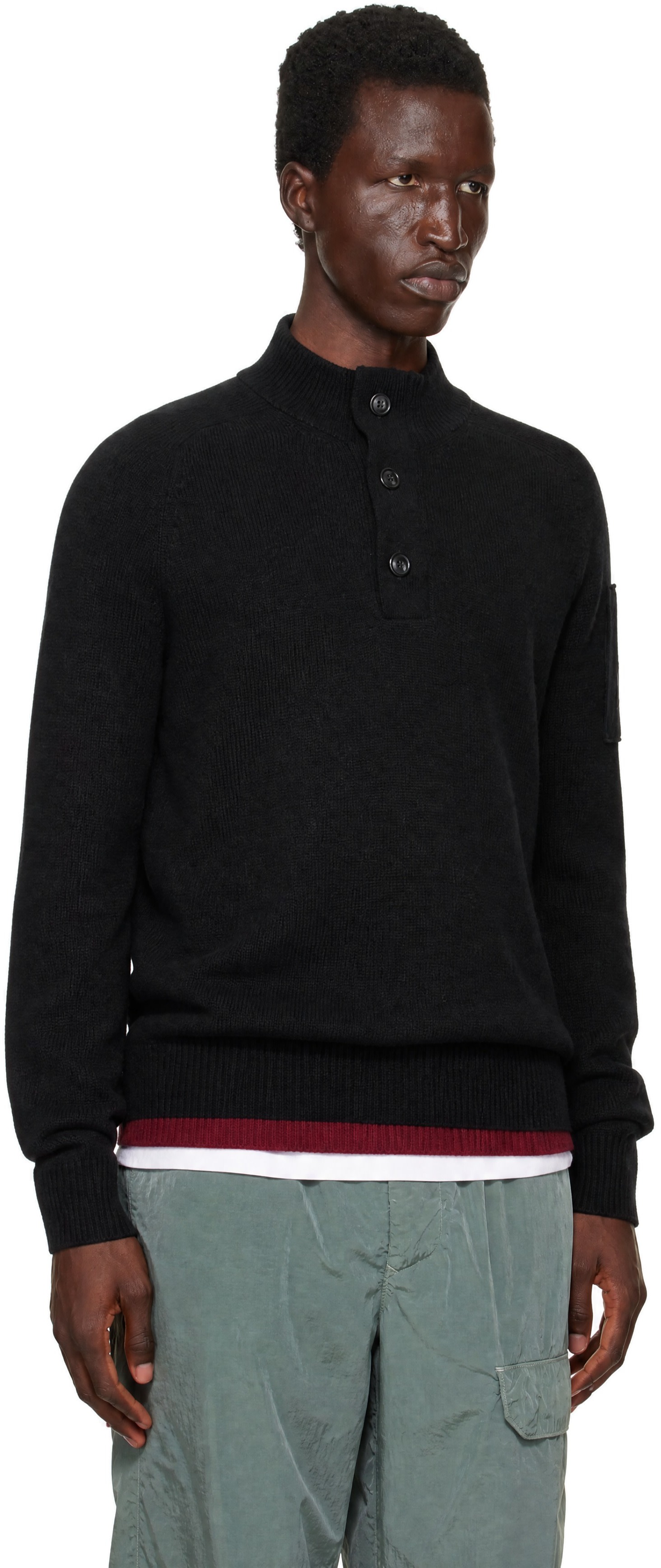 C.P. Company - Black Lambswool GRS Half Button Sweater