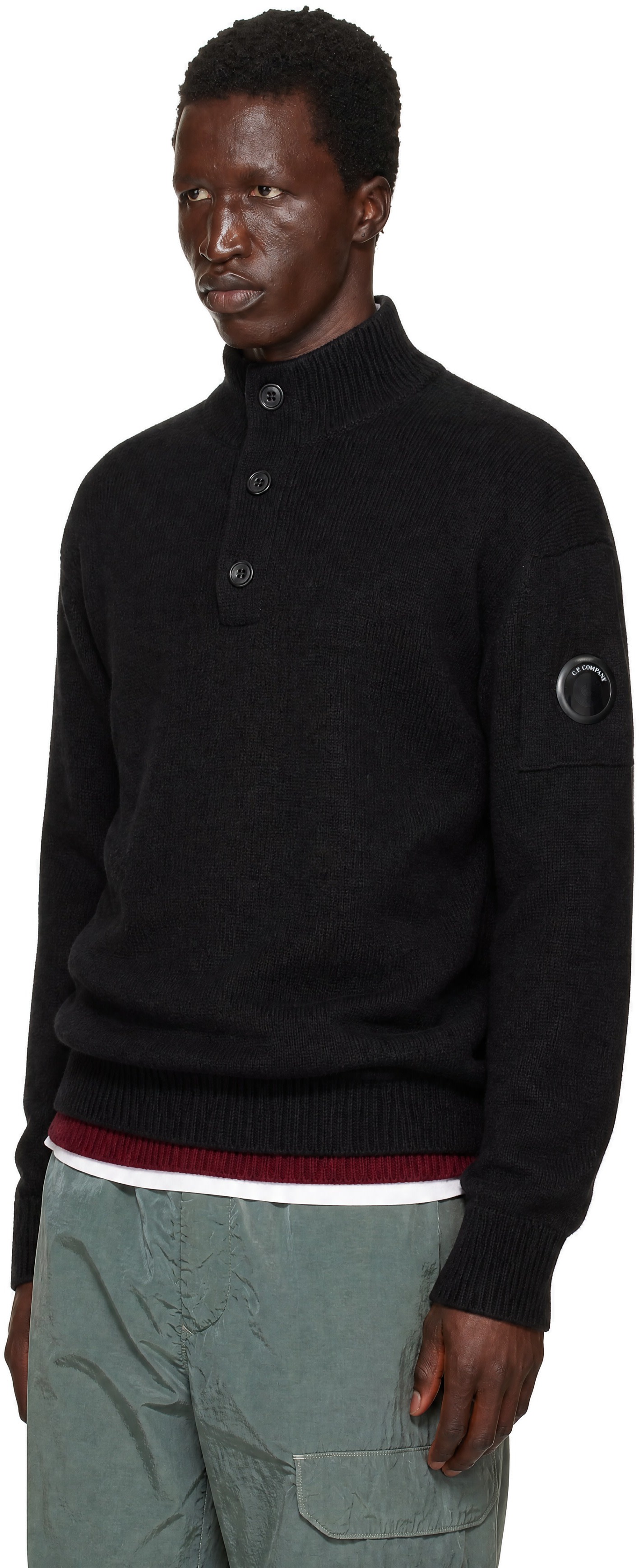 C.P. Company - Black Lambswool GRS Half Button Sweater