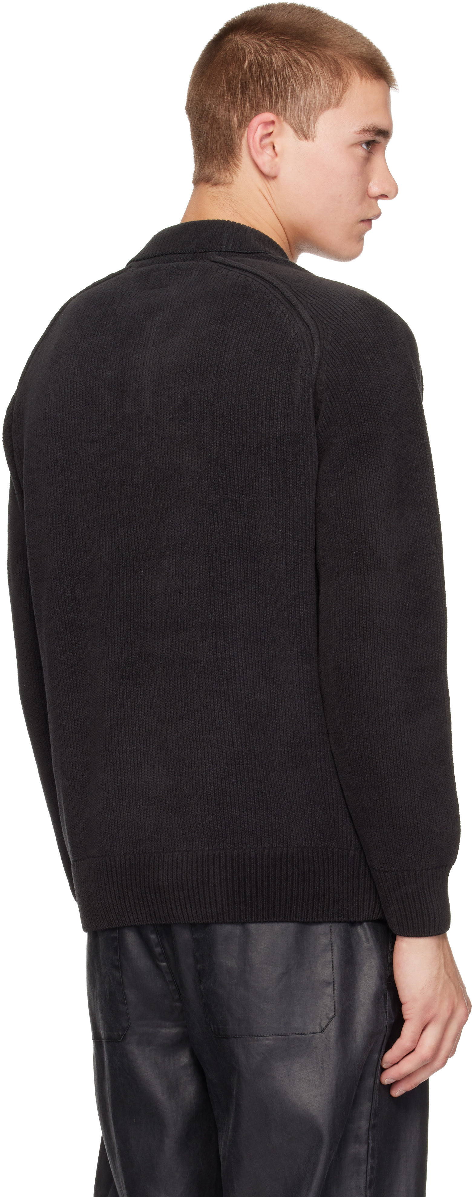 C.P. Company: ブラック Chenille Cotton Lens ニットポロシャツ