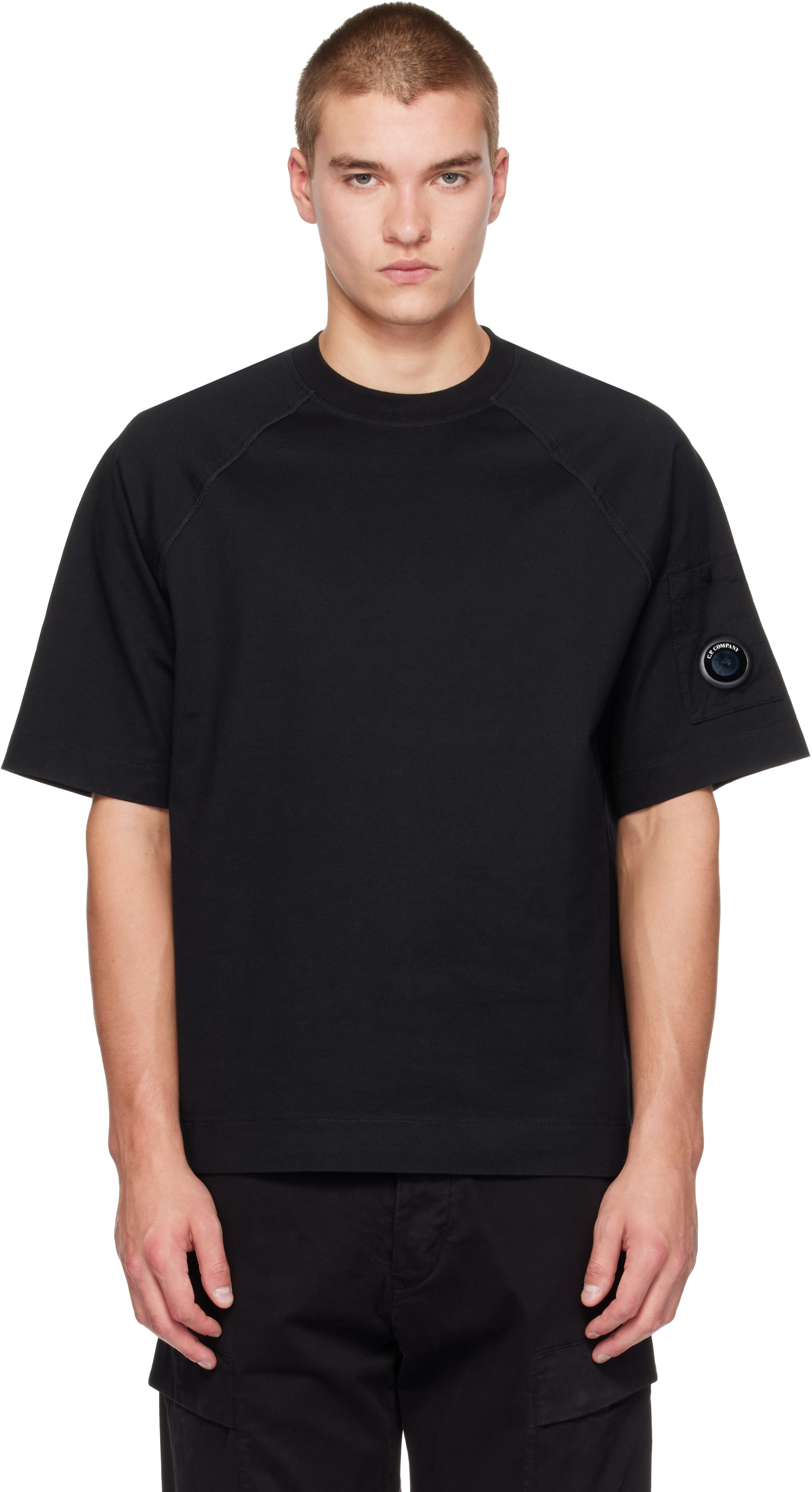 C.P. Company: Black 30/2 Mercerized Jersey Twisted Lens T-shirt