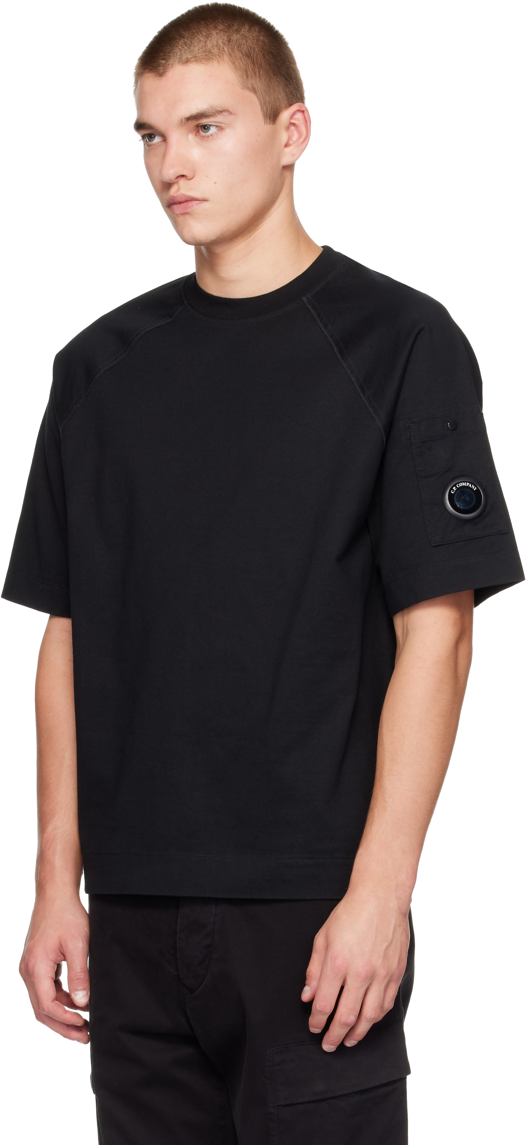 C.P. Company: Black 30/2 Mercerized Jersey Twisted Lens T-shirt