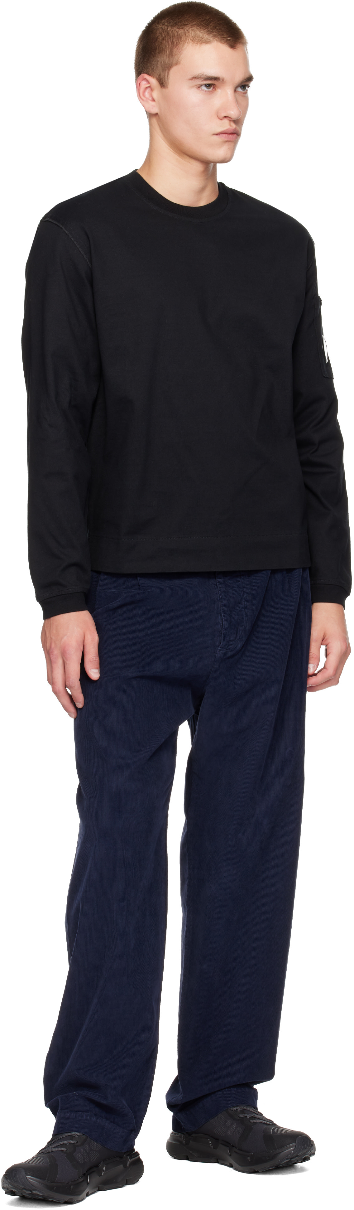 C.P. Company: Black 30/2 Mercerized Jersey Twisted Lens Long