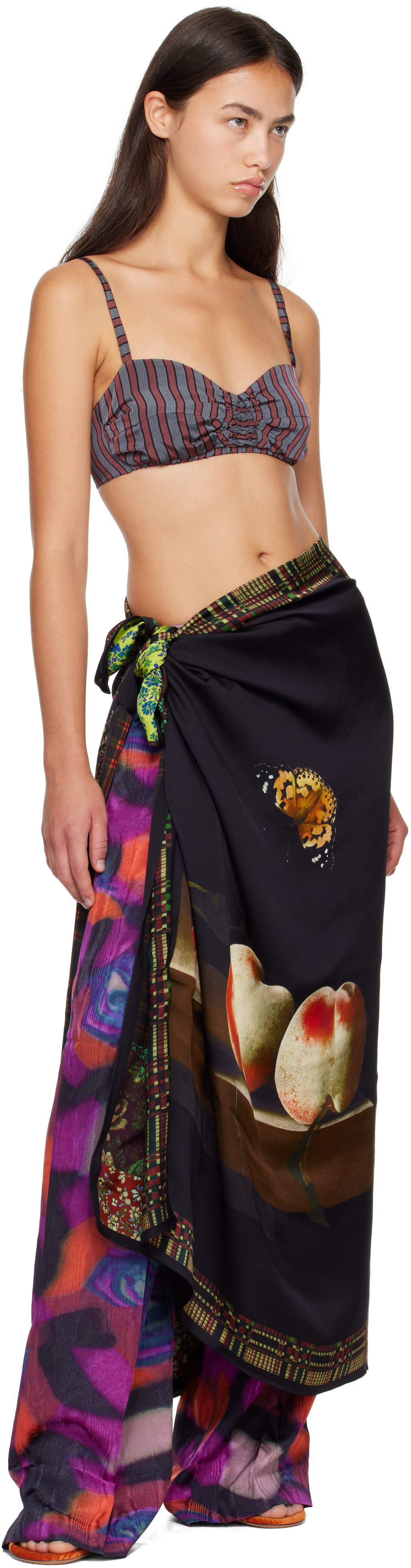 Dries Van Noten: Black & Burgundy Flara Scarf | SSENSE
