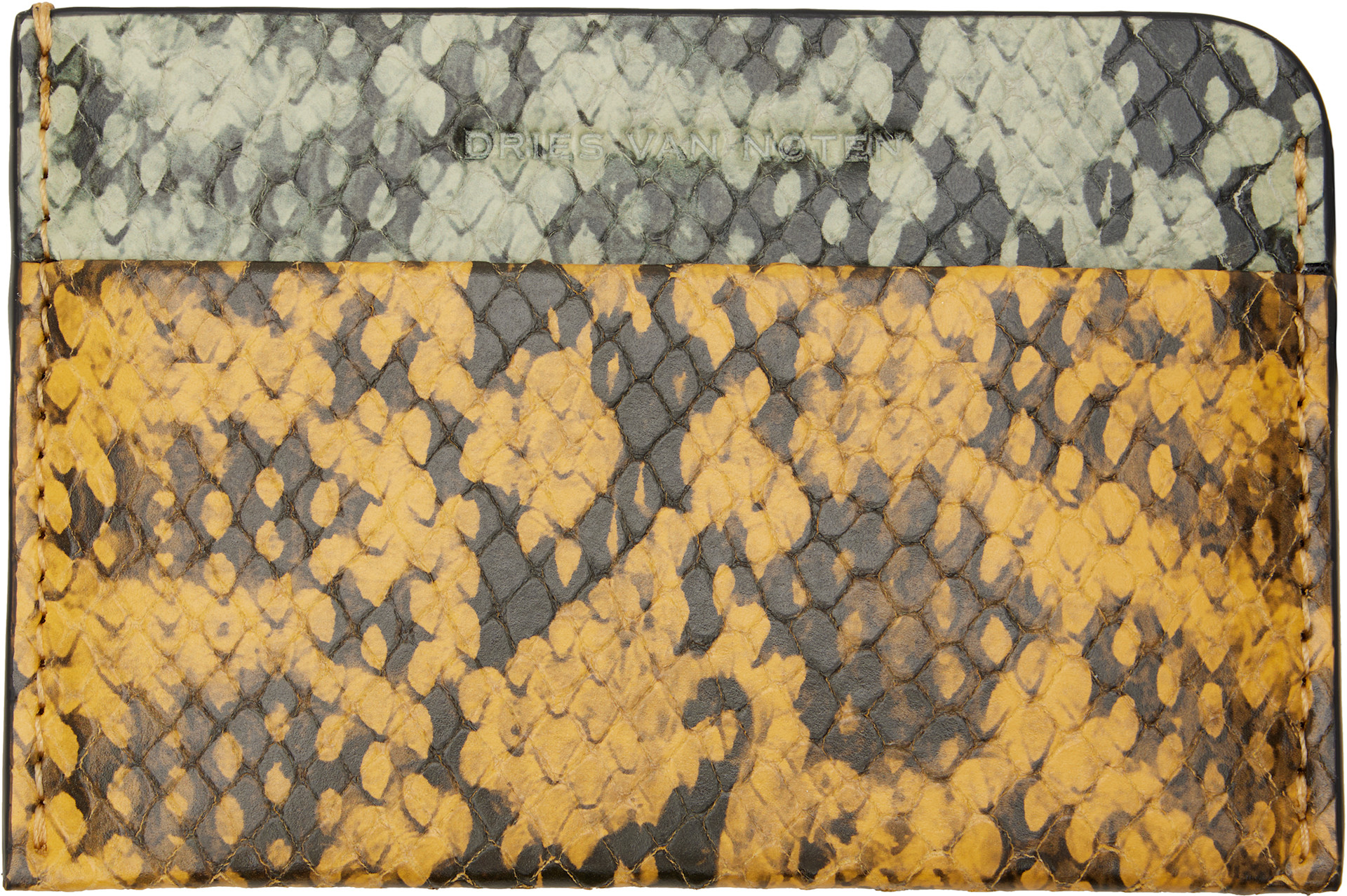 Dries Van Noten: Yellow & Green Leather Card Holder | SSENSE Canada