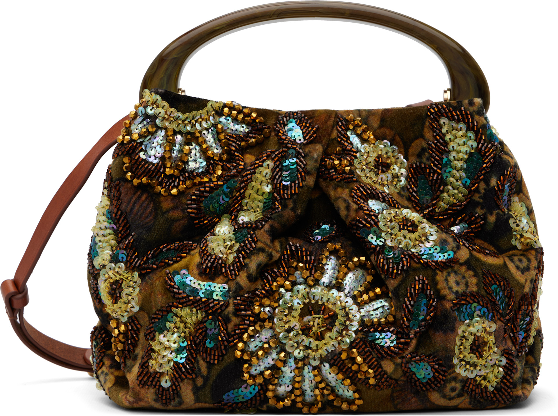Dries Van Noten: Khaki Small Embellished Resin Handle Bag | SSENSE
