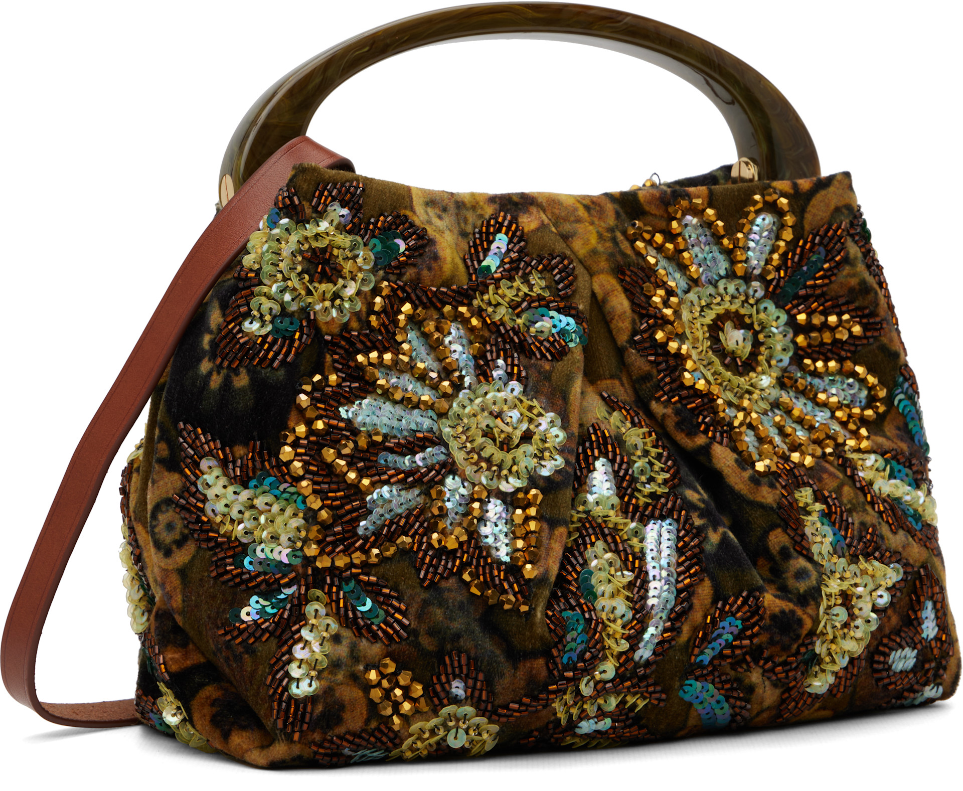 Dries Van Noten: Khaki Small Embellished Resin Handle Bag | SSENSE