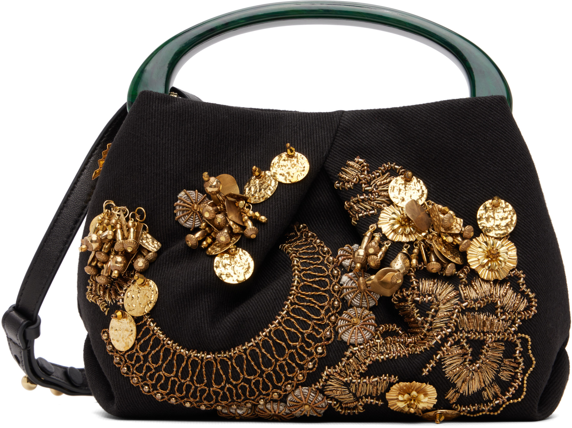 Dries Van Noten: Black Small Embroidered Fold Bag | SSENSE