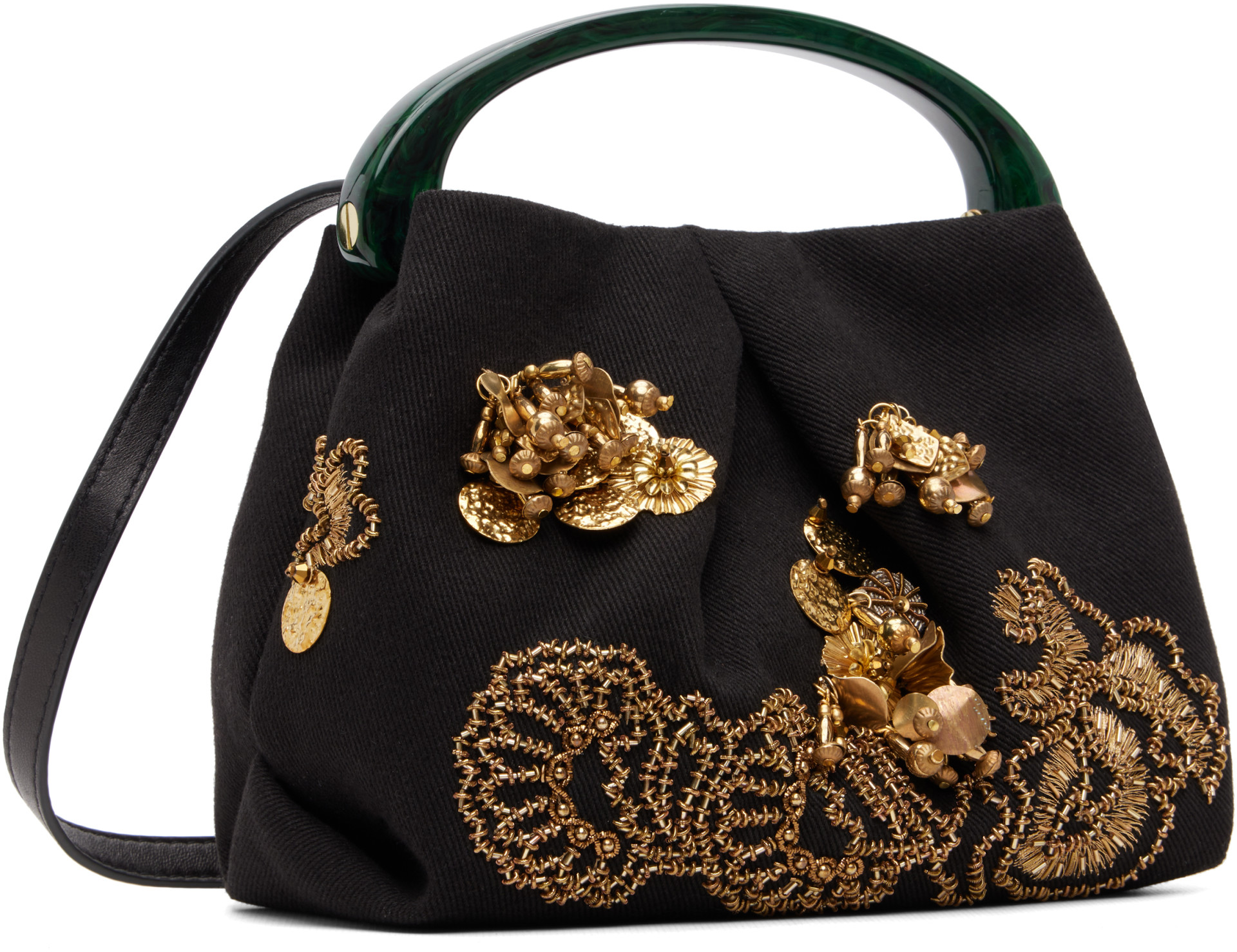 archive dries van noten 巾着 hand bag Dries Van Noten: Black Small Embroidered Fold Bag | SSENSE