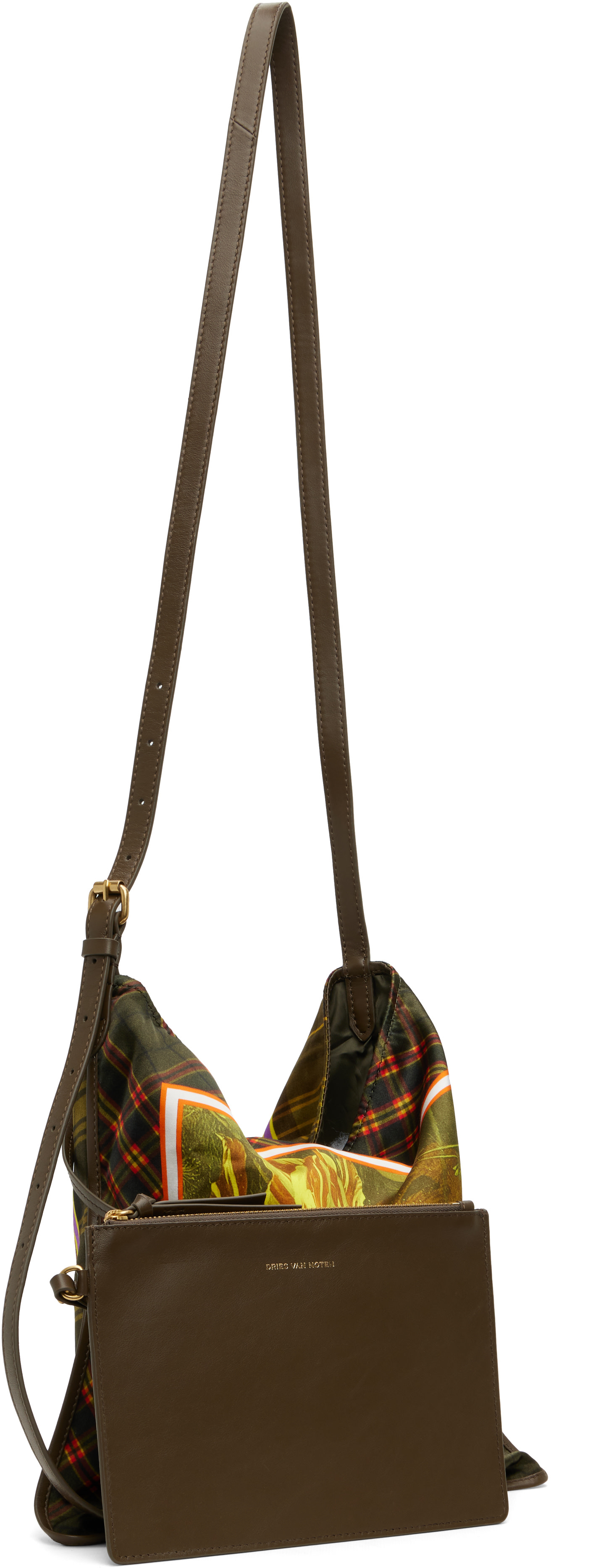 Dries Van Noten: イエロー ミディアム Scarf Print ショルダーバッグ