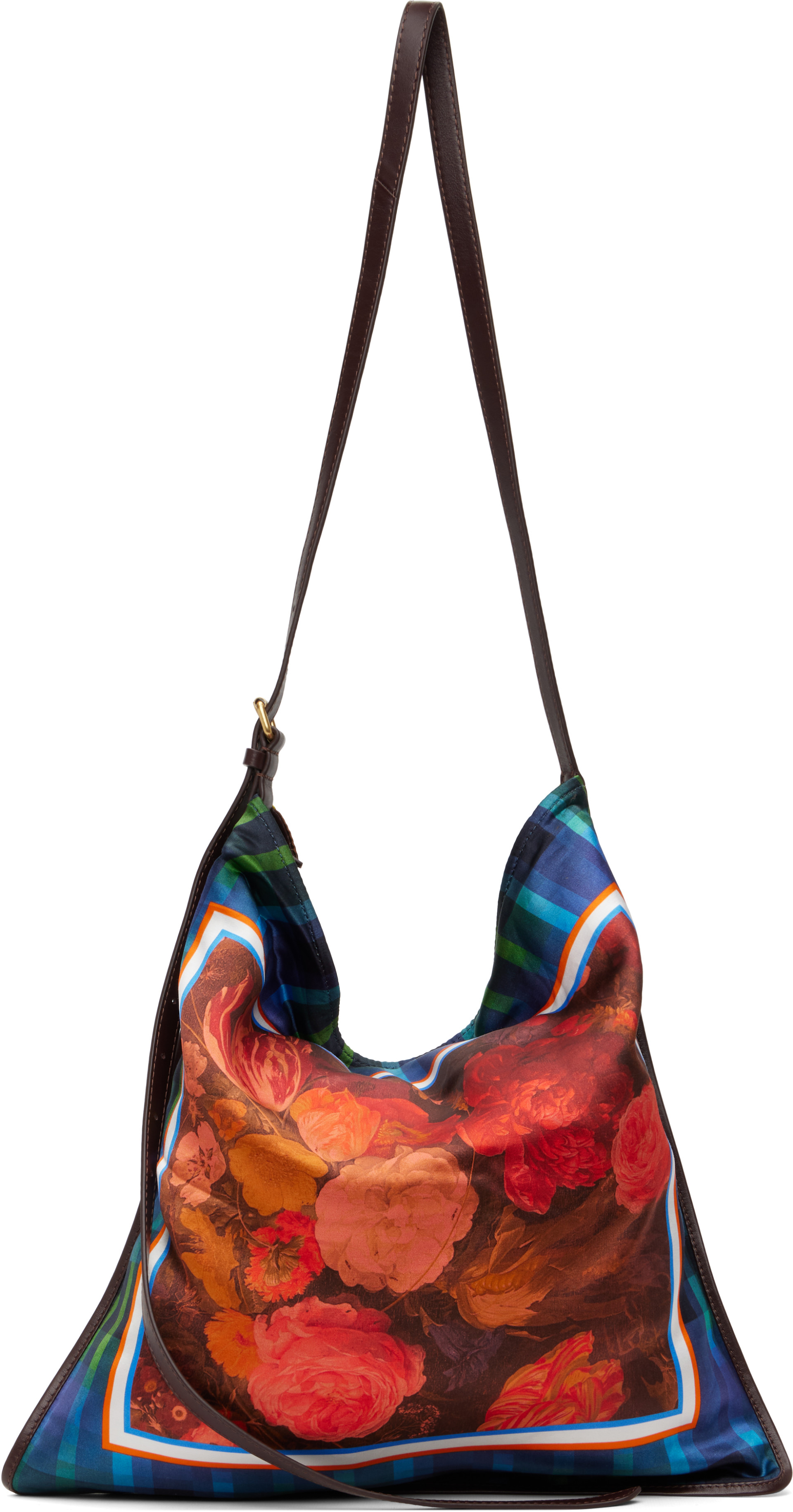 Dries Van Noten: Red & Blue Large Scarf Print Shoulder Bag | SSENSE