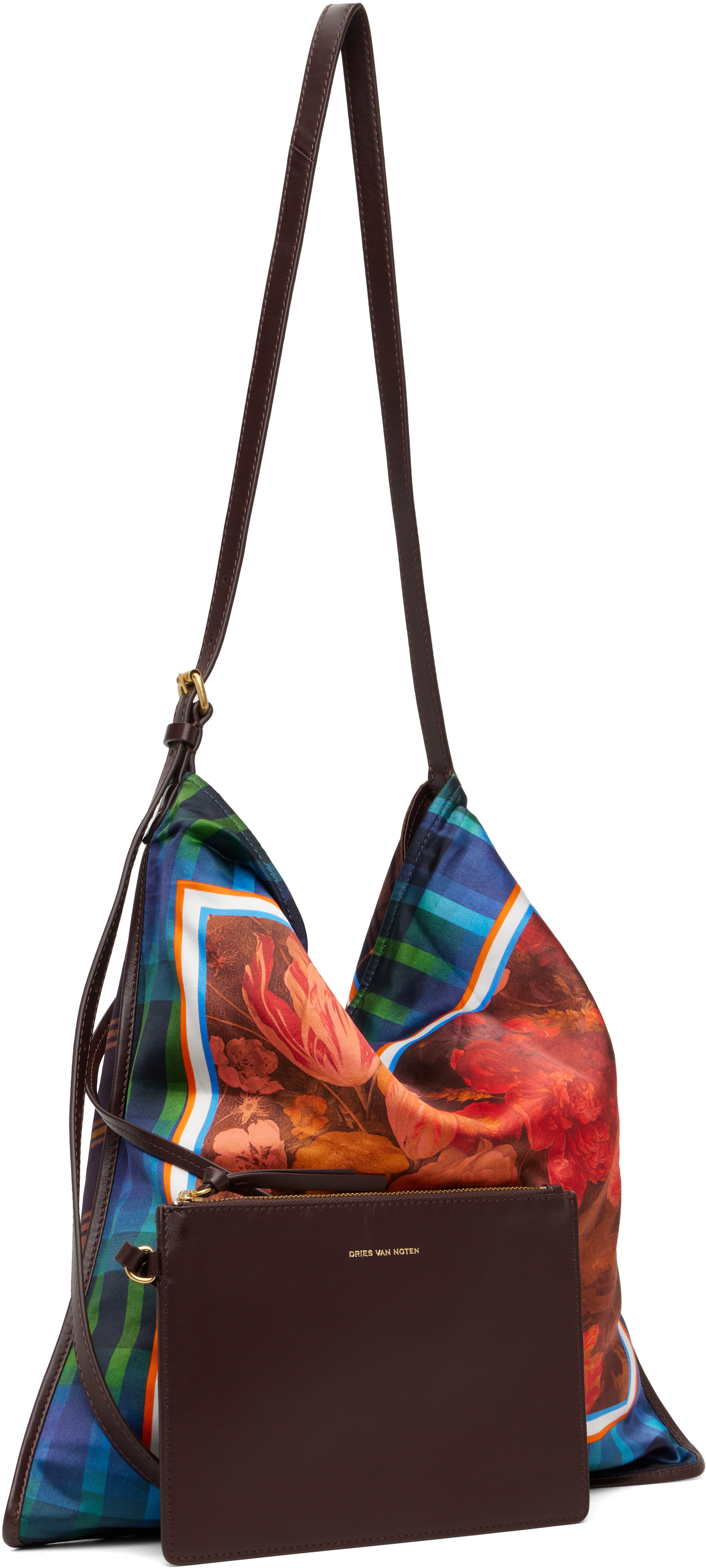 Dries Van Noten: Red & Blue Large Scarf Print Shoulder Bag | SSENSE